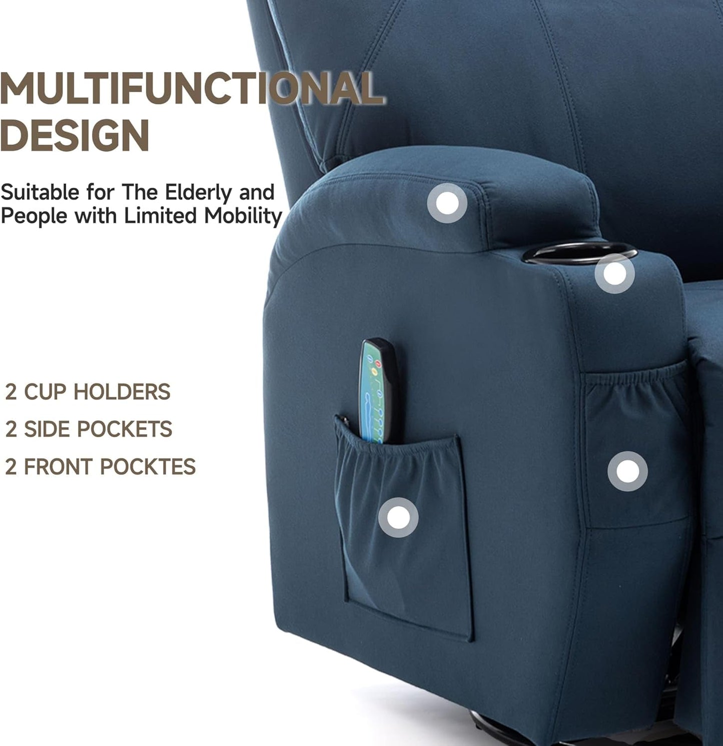 Recliner Chair, Rocking Chair with Heat and Massage, Swivel Recliner Chairs for Adults, Rocker Manual Recliner with Remote Control and Cup Holder for Living Room, Bedroom