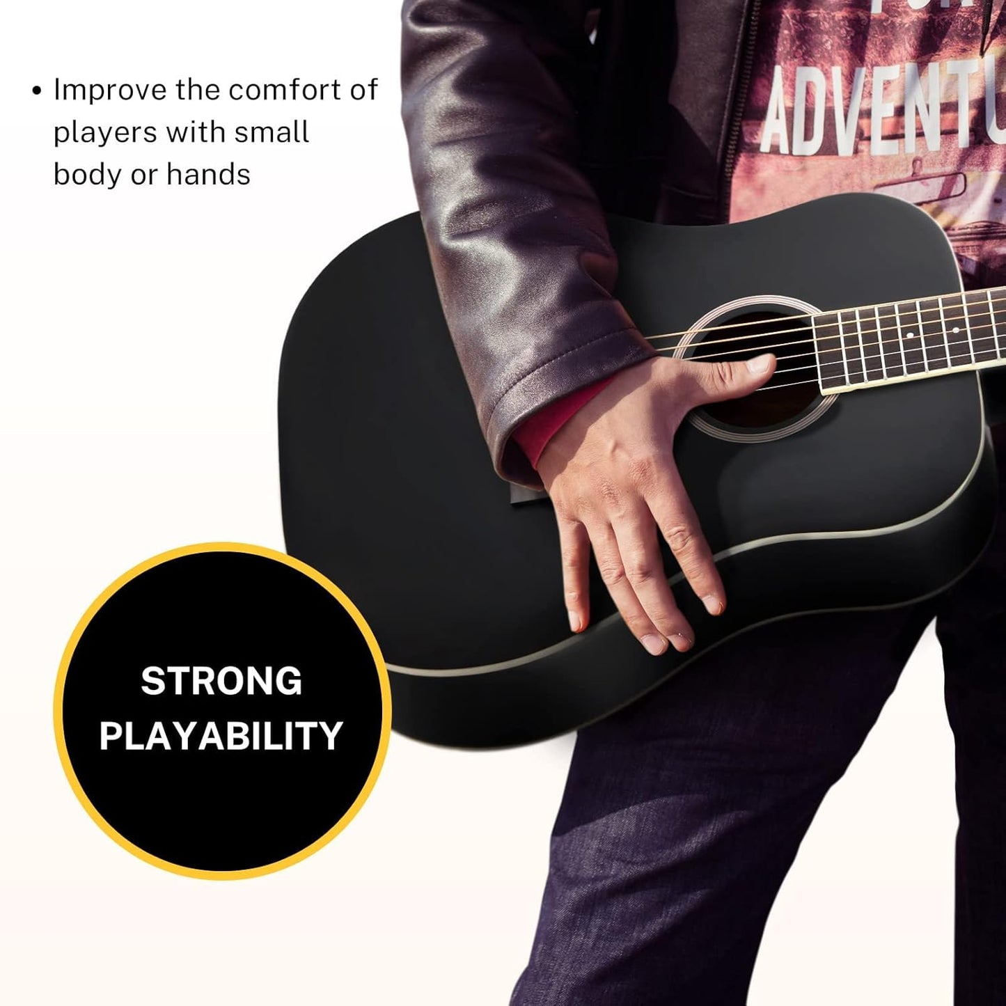 Donner Acoustic Guitar for Beginner Adult 36'' Dreadnought 3/4 Size Black Guitar Bundle Package Kit Travel, Spruce Wood With Gig Bag Capo Tuner Strap String Guitar Picks DAG-1MB/DAT-110D