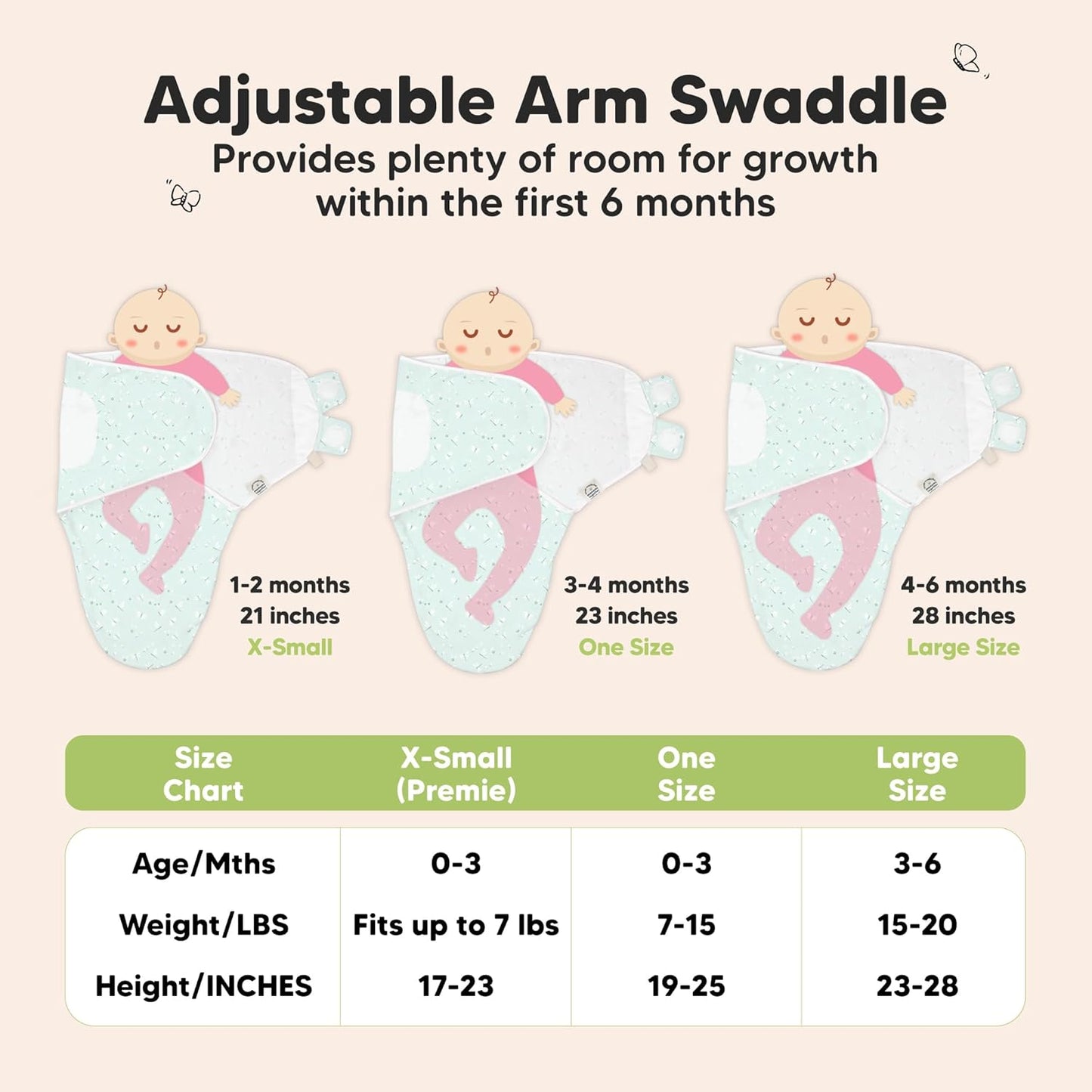 3-Pack Organic Baby Swaddle Sleep Sacks - Swaddles for Newborns, Infant 0-3 Months, Baby Girls, Boys, Soft & Snug Newborn Sleep Sack, Nursery Swaddling Blankets (Garden)