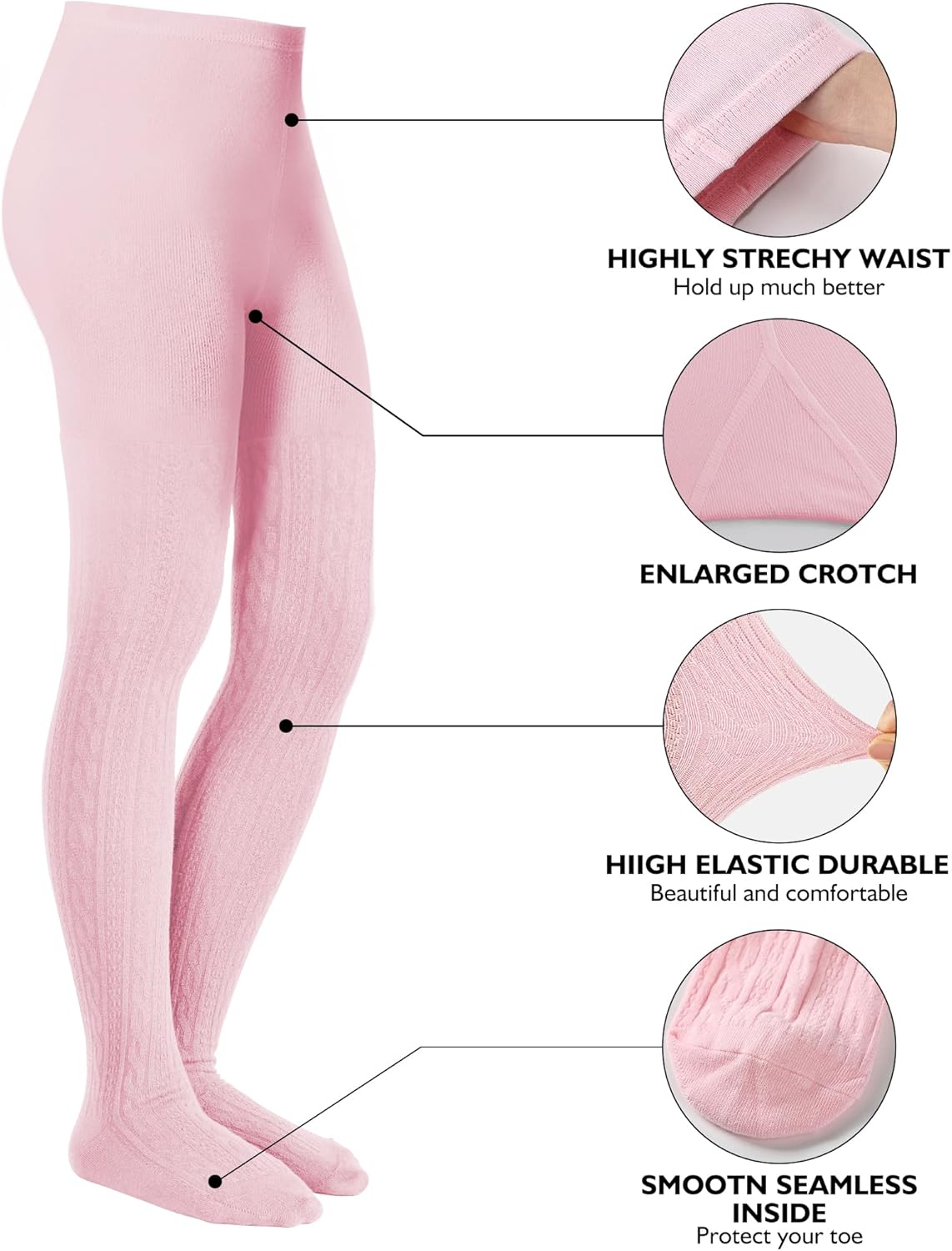 Baby Girls Tights Cable Knit Toddler Leggings Winter Solid Cotton Tights School Stockings 2 Pack 2T-12 Years