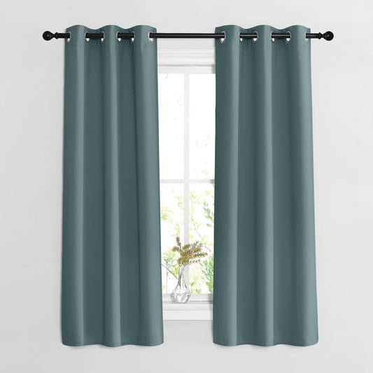NICETOWN Blackout Greyish Blue Curtains 2 Panels Set - Grommet Room Darkening Thermal Curtains Light Blocking Window Treatments Sound Reducing Drapes for Bedroom/Kids Room, W37 x L63