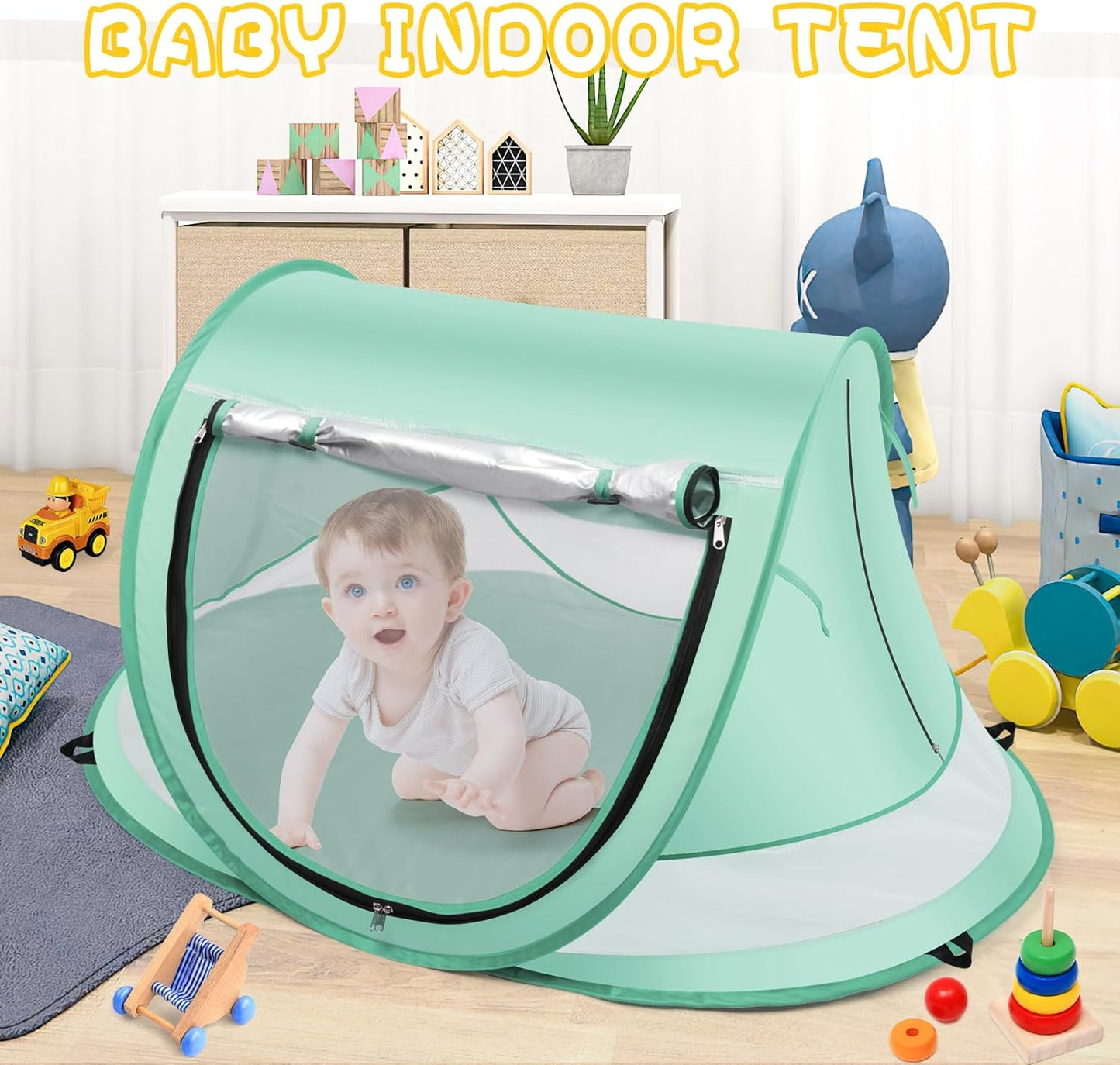 Baby Beach Tent,Large Pop Up Beach Tent Sun Shade for Beach,Portable Baby Travel Tent with Mosquito Net,Indoor Baby Play Tent,UPF 50+ UV Protection Sun Shelters for Infants