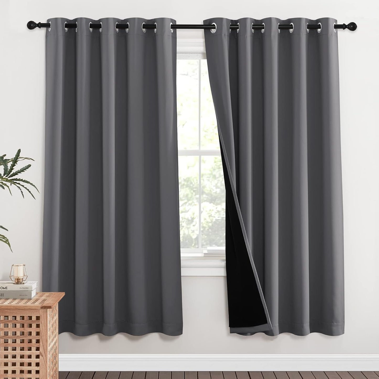 NICETOWN Grey Full Shade Curtain Panels, Pair of Energy Smart & Noise Blocking Out Blackout Drapes for Dining Room Window, Thermal Insulated Guest Room Lined Window Dressing(Gray, 62 x 72 inch)