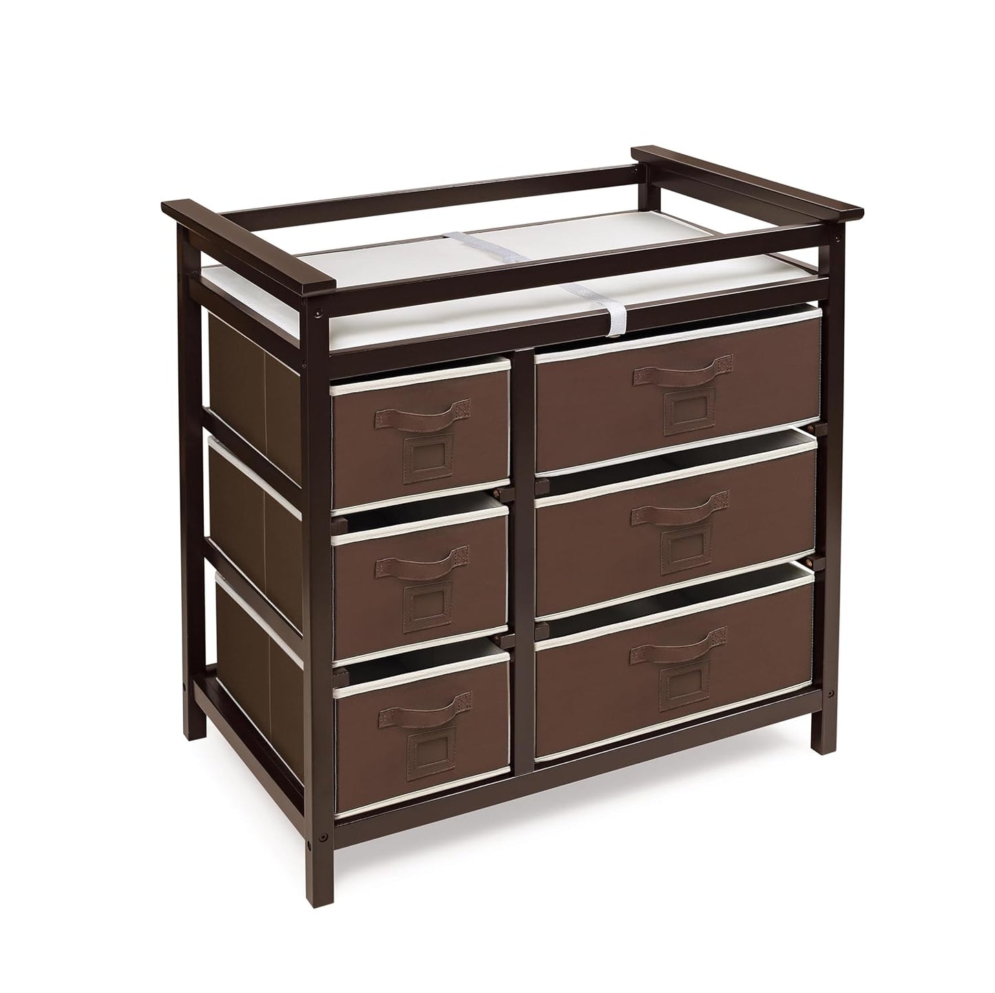 Badger Basket Modern Baby Changing Table with 6 Storage Drawers and Pad, Diaper Change Station - Espresso
