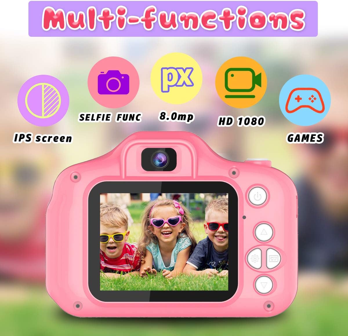 Seckton Upgrade Kids Selfie Camera, Christmas Birthday Gifts for Girls Age 3-9, HD Digital Video Cameras for Toddler, Portable Toy for 3 4 5 6 7 8 Year Old Girl with 32GB SD Card-Pink