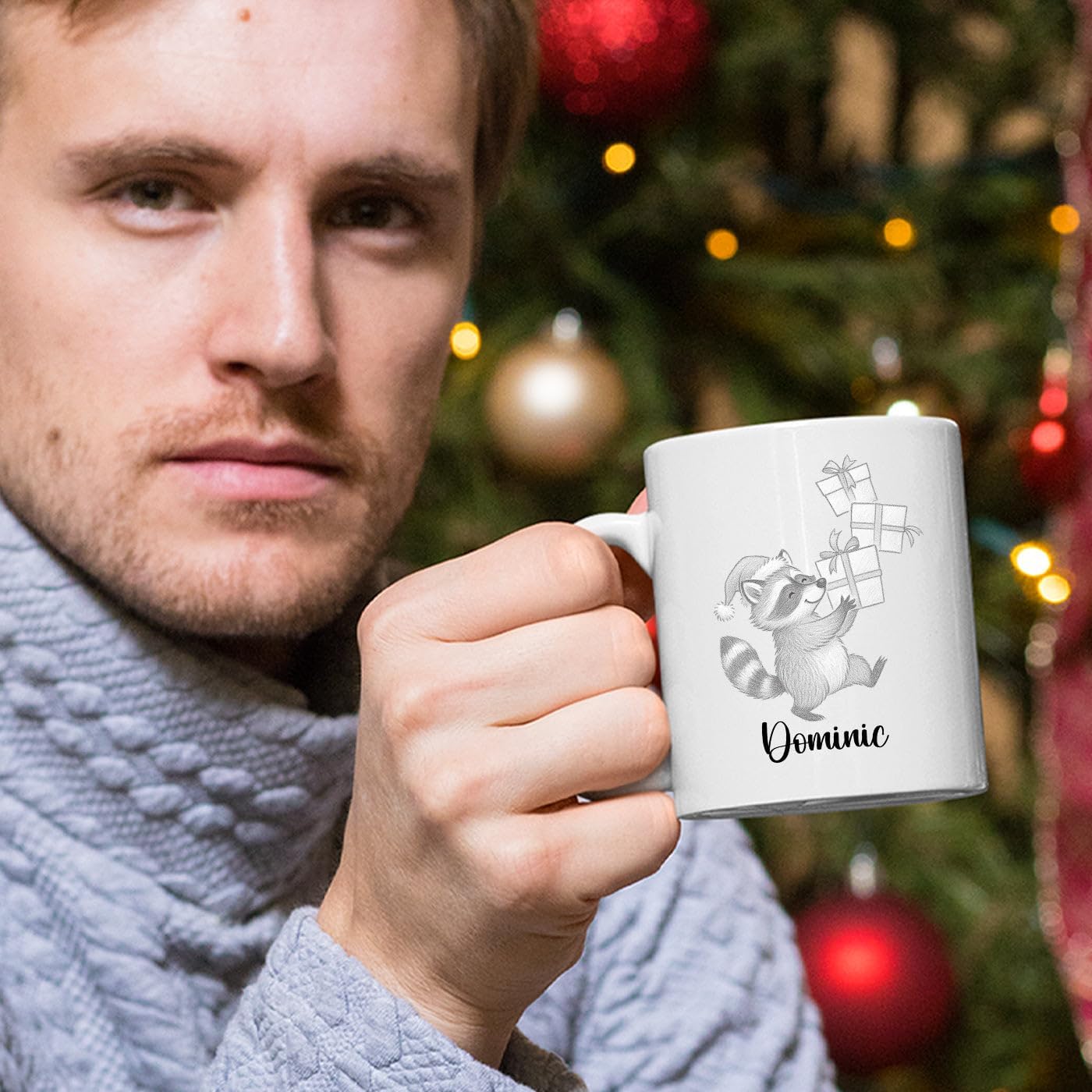 Customized Name Raccoon Coffee Mug Gift For Raccoons Lover Birthday Christmas, Personalized Raccoons Accent Coffee Cup, Raccoon Teacup Gift For Grandson Granddaughter Kids, Animal White Mug 11 15Oz