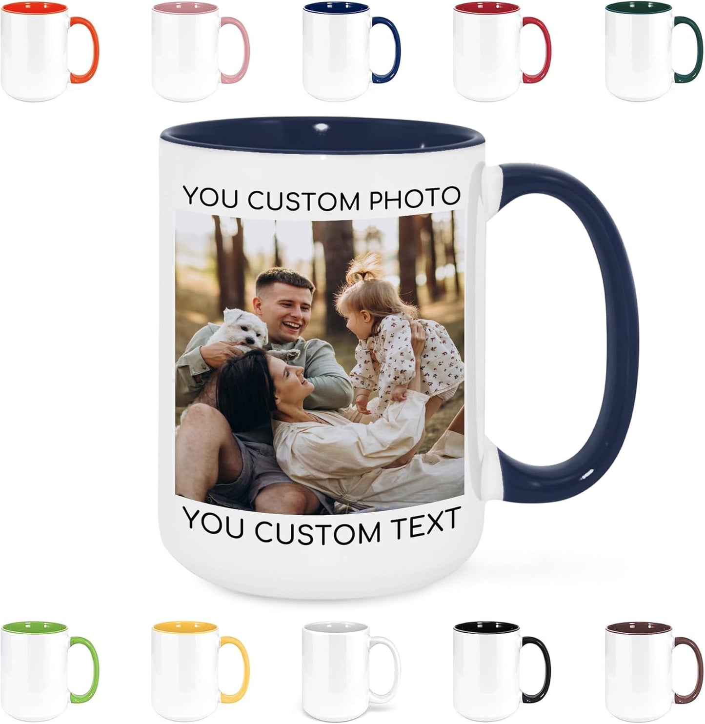 Custom Mug Upload Your Picture Personalized Coffee Mug with Photo Text Name Customized Cup Unique Ideas Gifts for Men Women Mom Dad Girlfriend Boyfriend Friend Family (Dark Blue, 15oz)