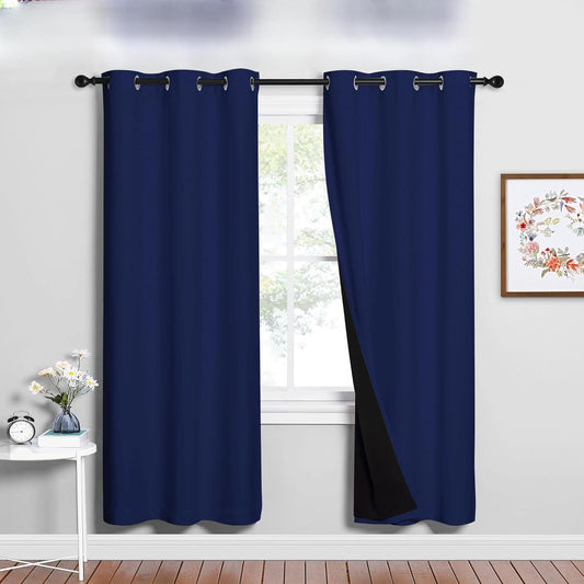 NICETOWN 100% Blackout Window Curtain Panels, Royal Blue, 2 Pieces, 42-inch Wide Per Panel, Full Light Blocking Drapes with Black Liner for Nursery, 72-inch Drop Thermal Insulated Draperies