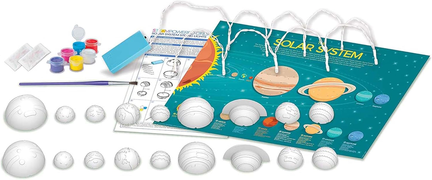 4M: STEAM Powered Kids: Solar System String Lights - Assemble & Paint Your Mini-Planetarium, LED Lights, DIY Outer Space Art & Craft Kit, Kids Ages 5+