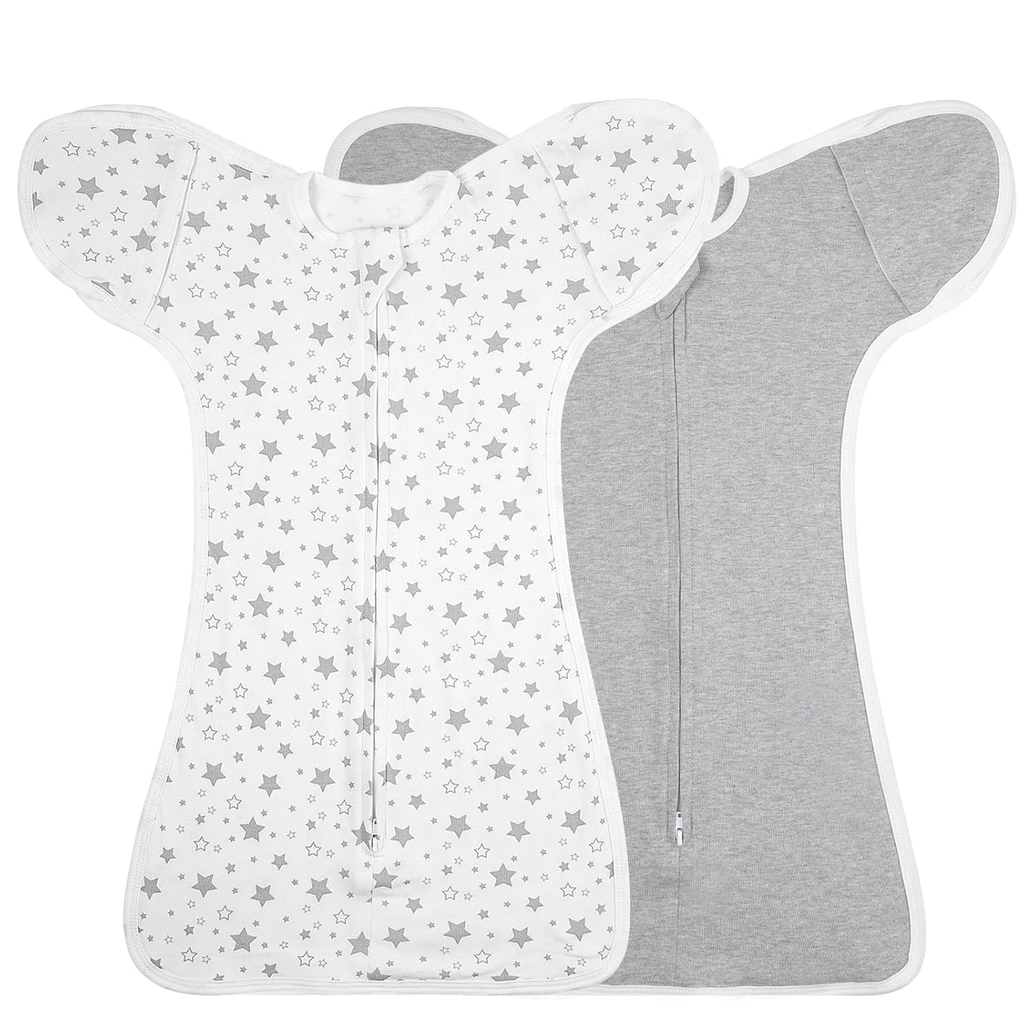 2 Pack Transition 2 Way Zipper Swaddle, 2 in 1 Arms In/Out, 100% Cotton Newborn Swaddling Sack Sleeping Sack 3-6 Months