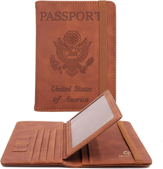 Melsbrinna Rfid Passport Holder for Travel women/Men, Cute Passport Wallet Rfid Blocking Card Slots, Rfid Passport Cover/CaseTravel Wallet, Passport Book Holder (1, Brown1)