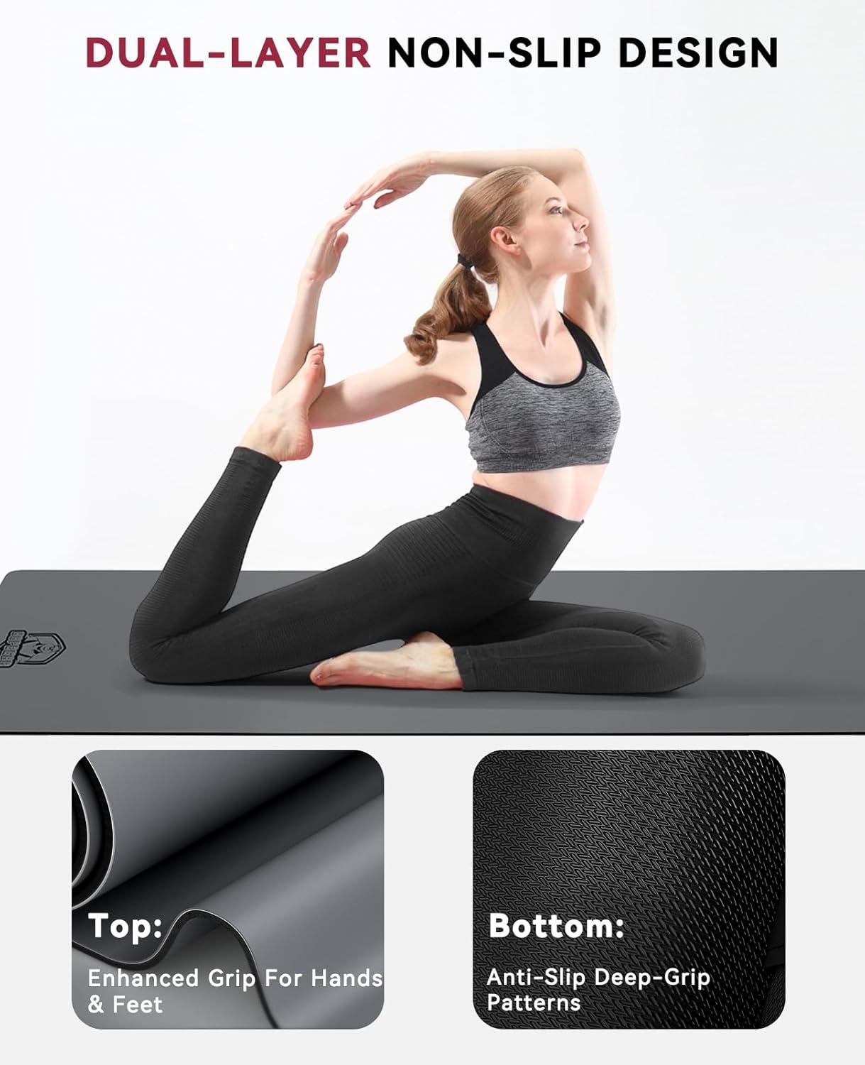 HAPBEAR Large Yoga Mat 72"x30" - 5mm Thick PU Top & Rubber Bottom - Non-Slip Wide Exercise Mat with Dual Layers - High Shock Absorption for Professional Yogis & Home Workouts - Bonus Oxford Bag Included