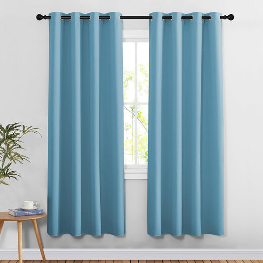 NICETOWN Blackout Teal Blue Living Room Curtains - Grommet Solid Thermal Insulated Sound Reducing Room Darkening Privacy Doorway Curtains for Bedroom (2 Panels, W52 x L78)