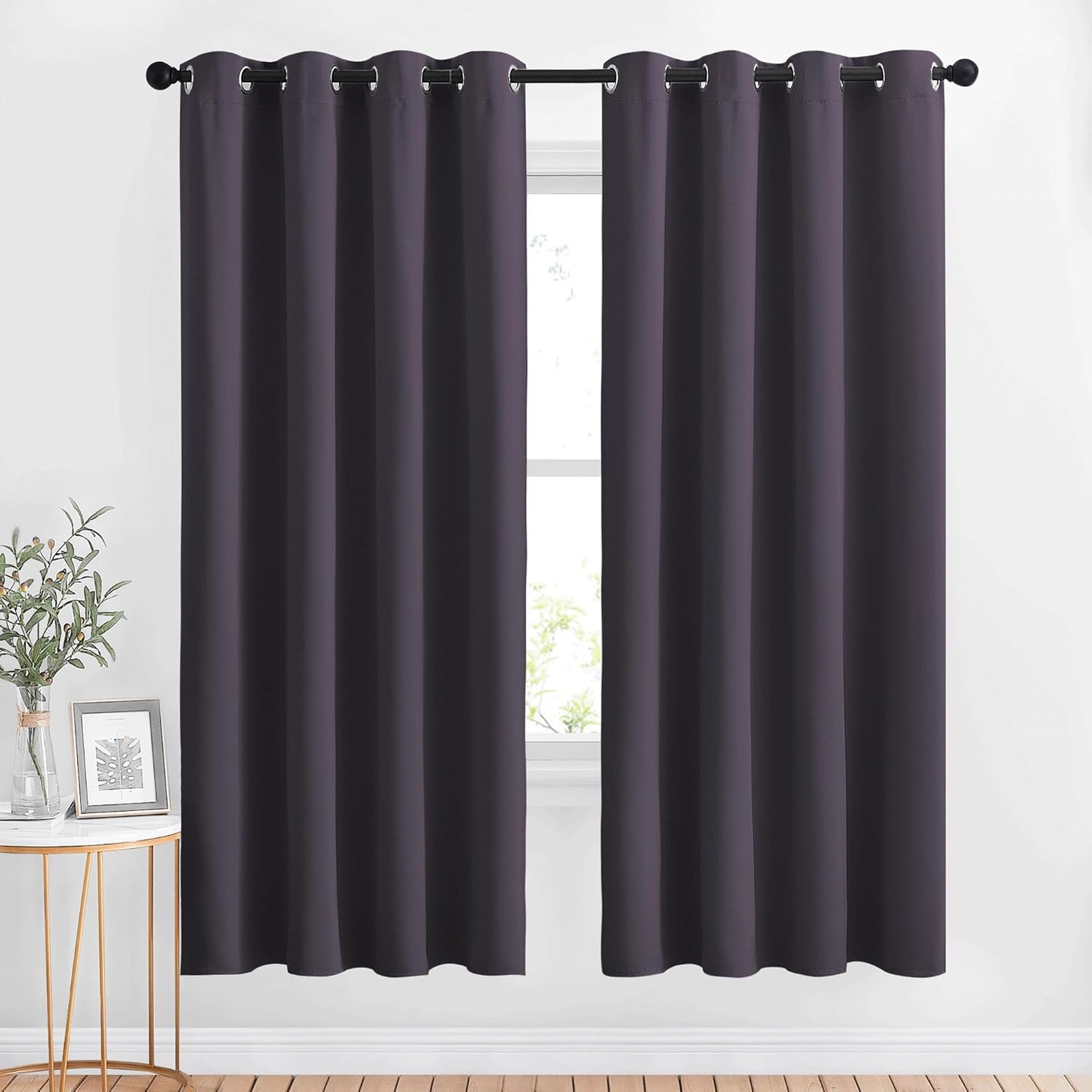 NICETOWN Room Darkening Curtains Panels for Bedroom - Energy Saving Thermal Insulated Solid Ring Top Light Blocking Window Drapes for Flat (Greyish Purple, 2 Panels, 46 x 72 Inch)