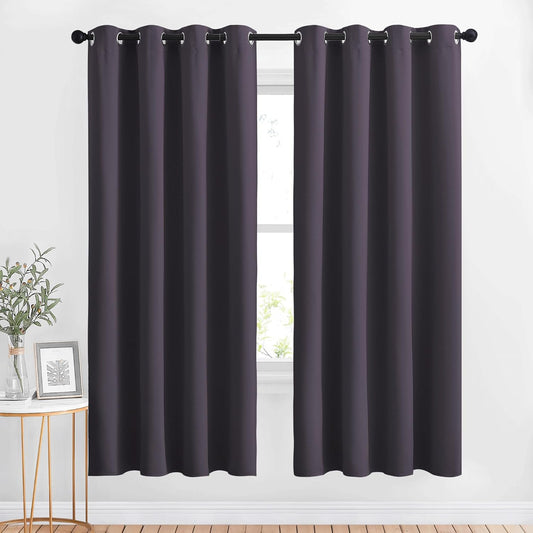 NICETOWN Room Darkening Curtains Panels for Bedroom - Energy Saving Thermal Insulated Solid Ring Top Light Blocking Window Drapes for Flat (Greyish Purple, 2 Panels, 46 x 72 Inch)