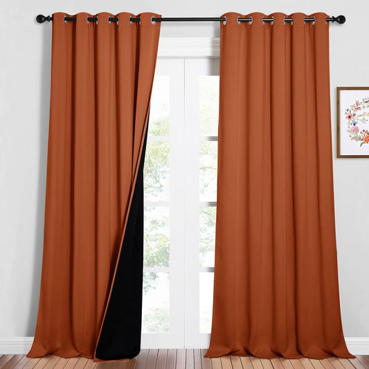 NICETOWN Full Shading Curtains for Windows, Super Heavy-Duty Black Lined Blackout Curtains for Bedroom, Privacy Assured Window Treatment (Burnt Orange, Pack of 2, 62 inches W x 95 inches L)