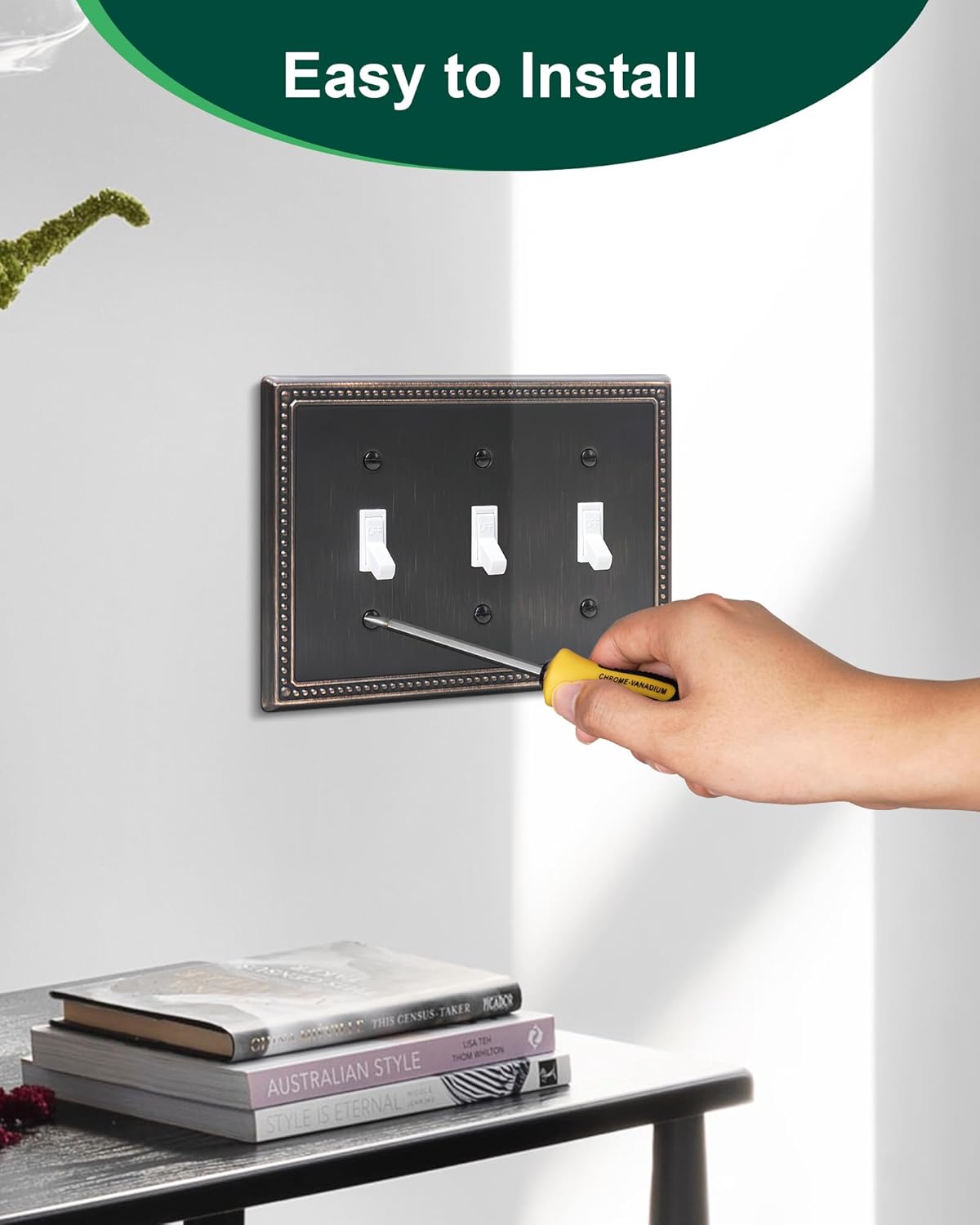 2-Pack Triple Toggle Light Switch Cover Plate, Pearls Decorative Switch Plate Covers, Aged Bronze 3 Gang Metal Wall Plate, Corrosion Resistant