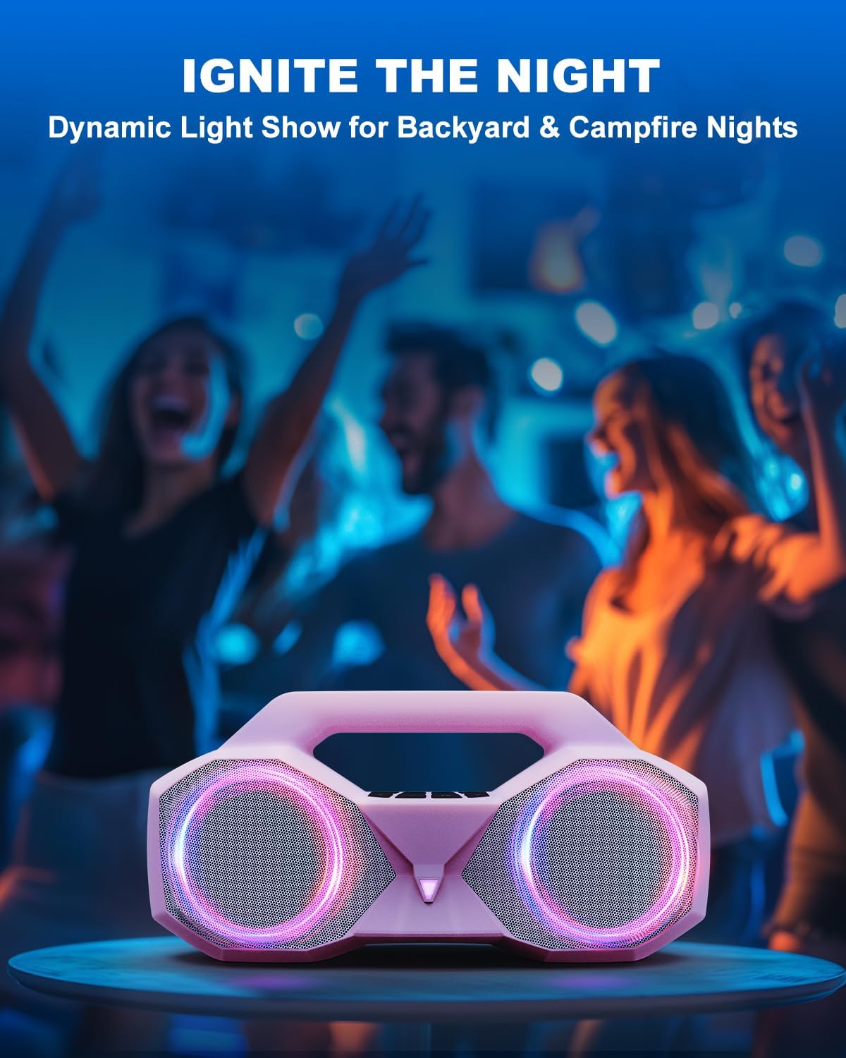 Bluetooth Speaker 80W(Peak)Loud with Bass, 20H Playtime, IPX7 Waterproof, RGB Lights, TWS, Large Portable Wireless Speakers for Outdoor, Home, Party, Pool, Beach, Tailgating, Gym, Work, Gifts (Pink)