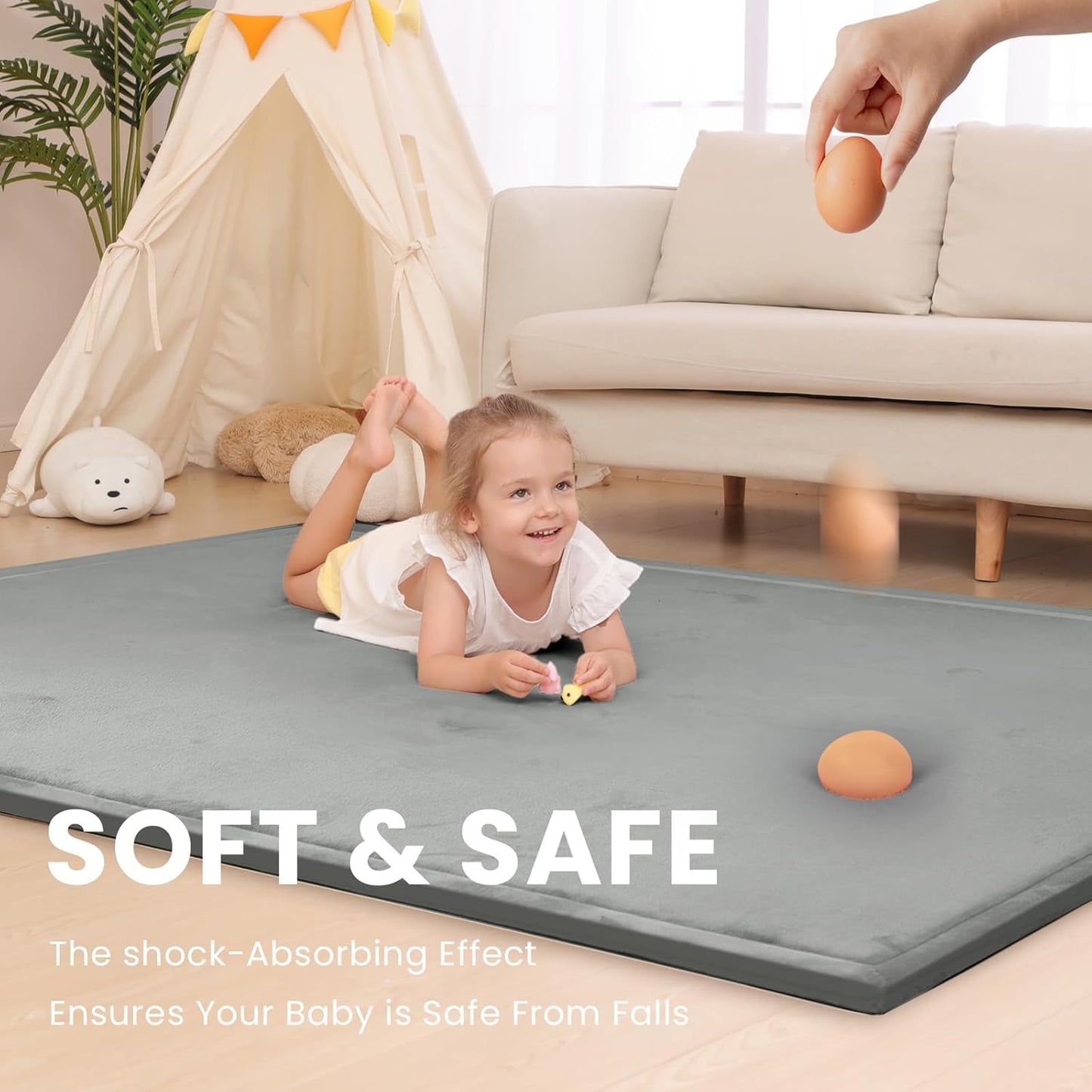 Baby Play Mat for Floor,1.3" Thick Memory Foam Tummy Time Mat,Soft Coral Velvet Nursery Rug,Large Non Slip for Crawling,Toddlers,Infants,Kids,Yoga & Tatami Style for Living Room(Dark Gray)