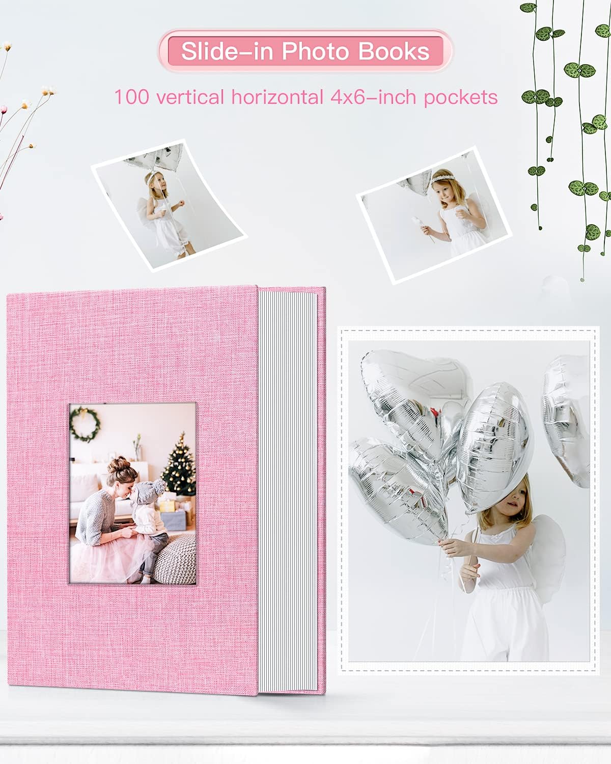 popotop Photo Album 4x6-100 Photos Photo Books with 100 Vertical Pockets,Linen Cover Albums for Family Wedding Anniversary Baby Vacation Pictures