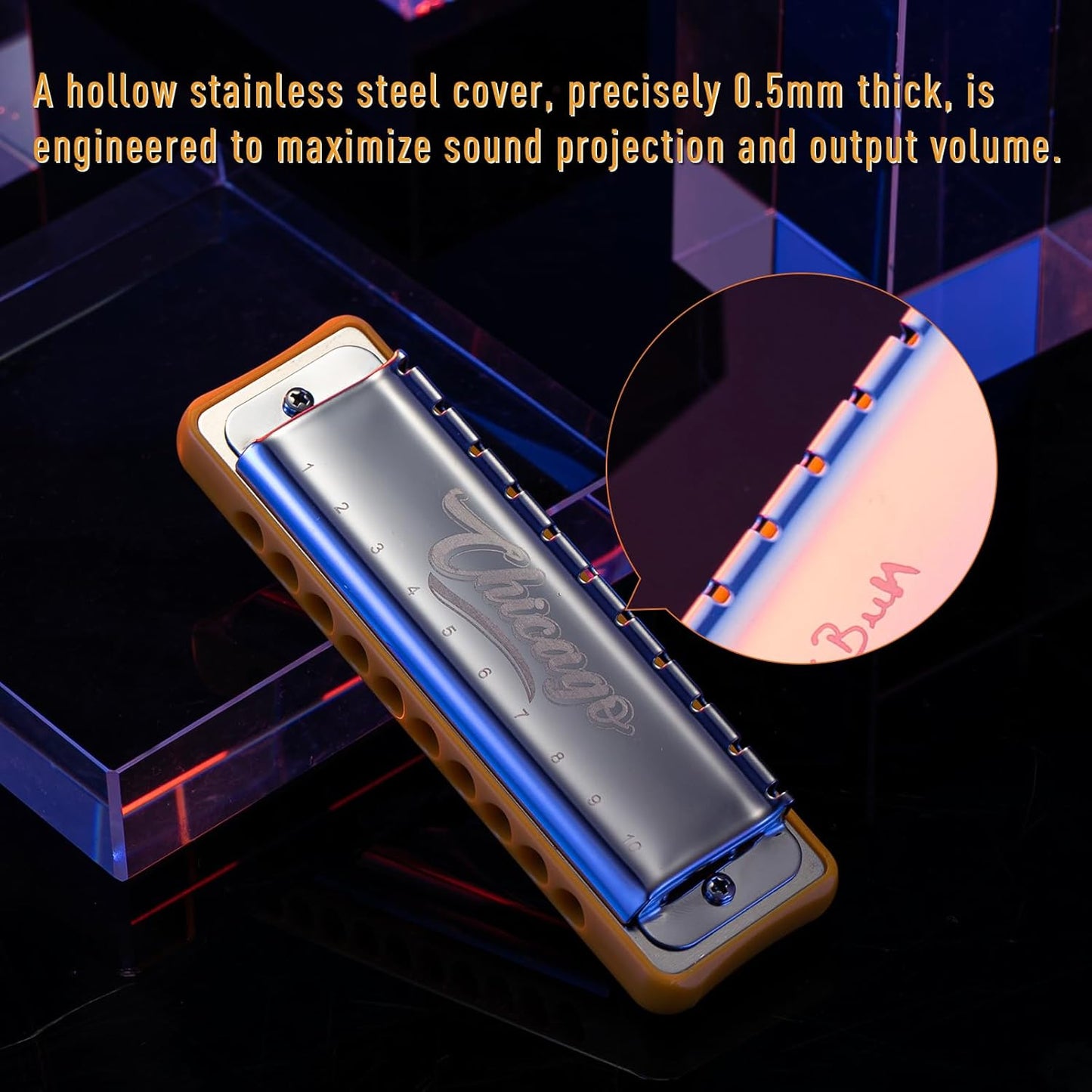 Harmonica JDR Blues key of Bb 10 Holes 20 Tones Harps Armonica for Adults Kids Professional Beginners Mini Mouth Organ with Case Chicago