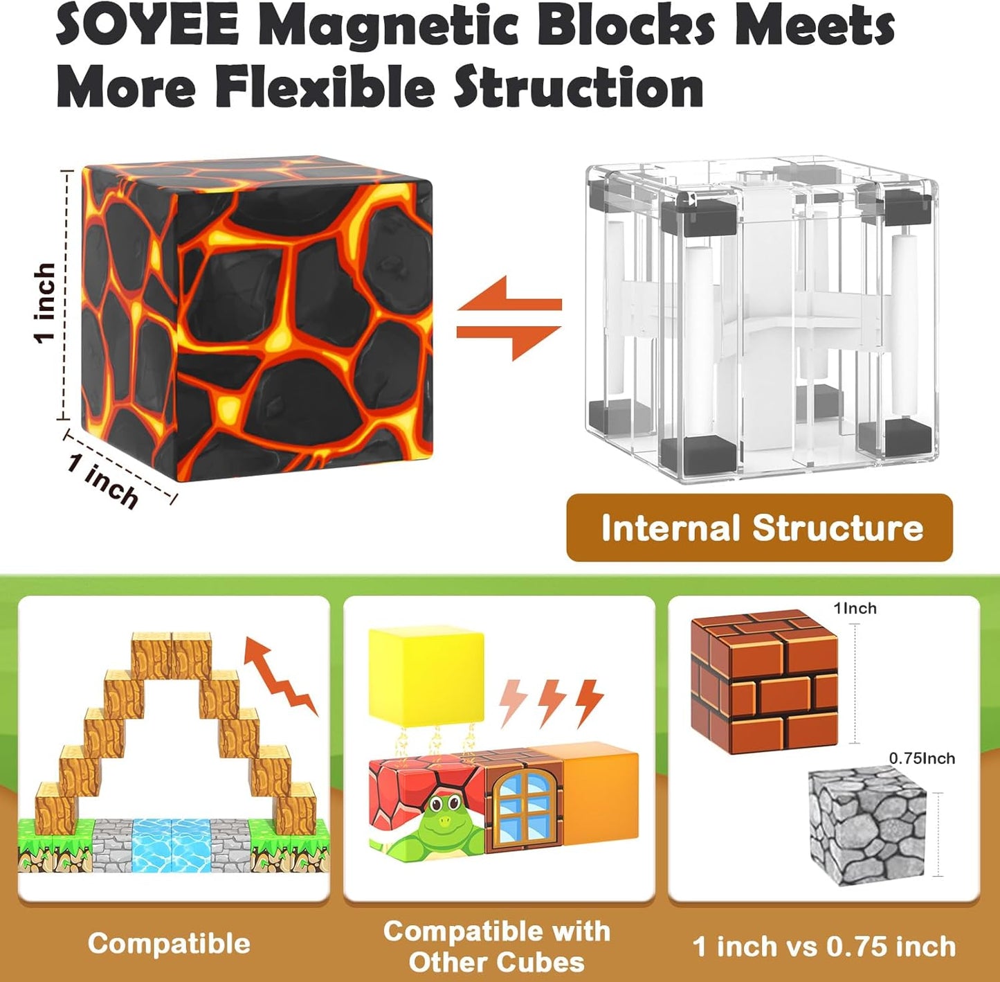 100pcs Magnetic Blocks - Build Mine Magnet World Game Adventure Set STEM Building Toys for Kids 3+ Years Old 1” Magnetic Cubes for Boys Toddler Boy Gifts Toys for Ages 3-5 5-7 8-12