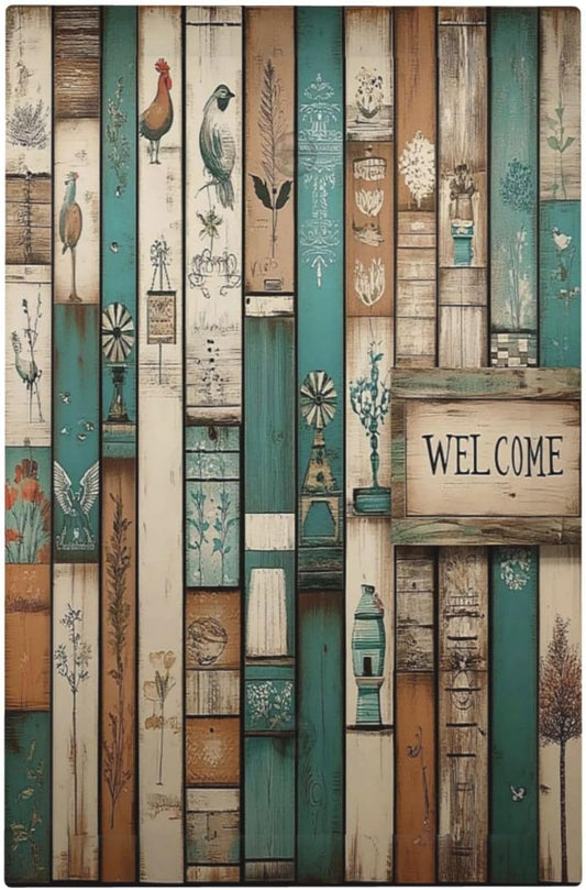 Light Switch Cover Plate Vintage Wood Brown Turquoise Splicing 1 Gang No Device Blank Electrical Wall Plates Faceplate Decorative Switch Plate For Farmhouse Cabin Decor