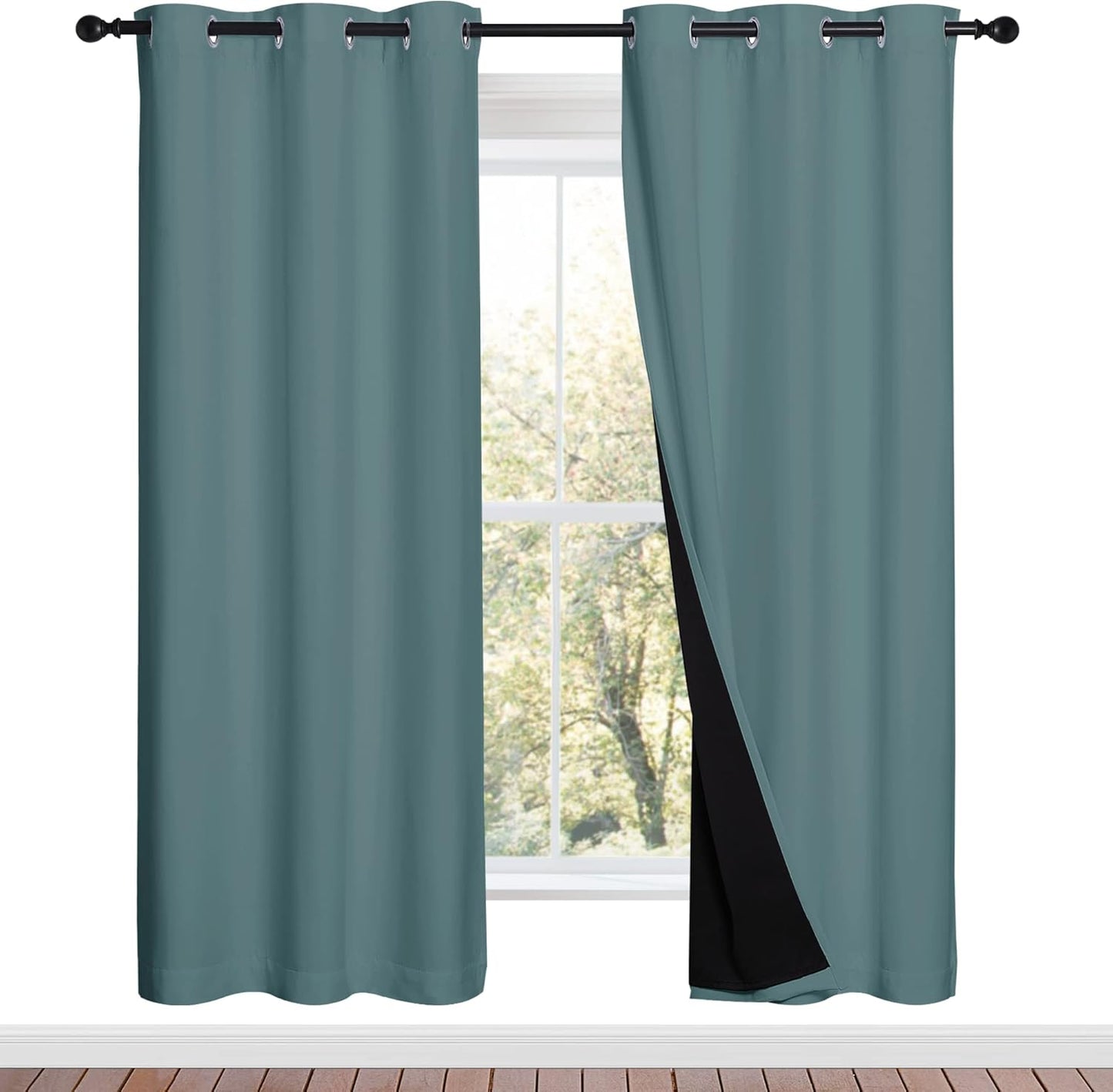 NICETOWN 100% Blackout Window Curtain Panels, Full Light Blocking Drapes with Black Liner for Nursery, 72-inch Drop Thermal Insulated Draperies (Aqua, 2 Pieces, 42-inch Wide Per Panel)