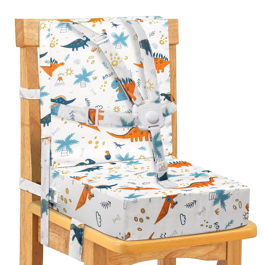 Toddler Booster Seat for Dining Table, Adjustable 5 Point Safety Buckle Kids Toddler Booster Seat with Backrest, Waterproof Non-Slip Bottom Portable Travel Increasing Cushion for Chair (White)