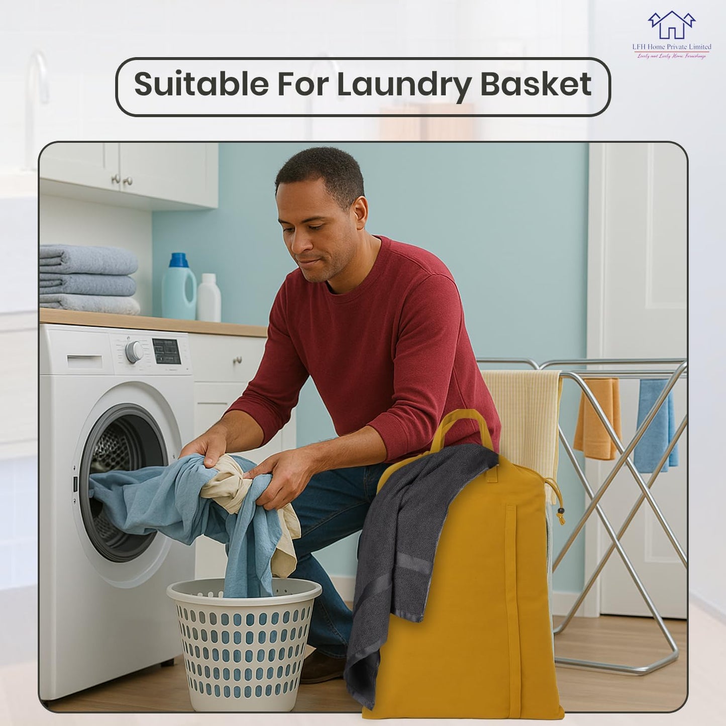 LFH Home Cotton Canvas Large Laundry Bag with Handle, Heavy Duty Drawstring Closure Washable Laundry Bags, School Travel, Home, Hotel, College Dorm, Organizer Sack, Toys Clothes 28x36-Yellow