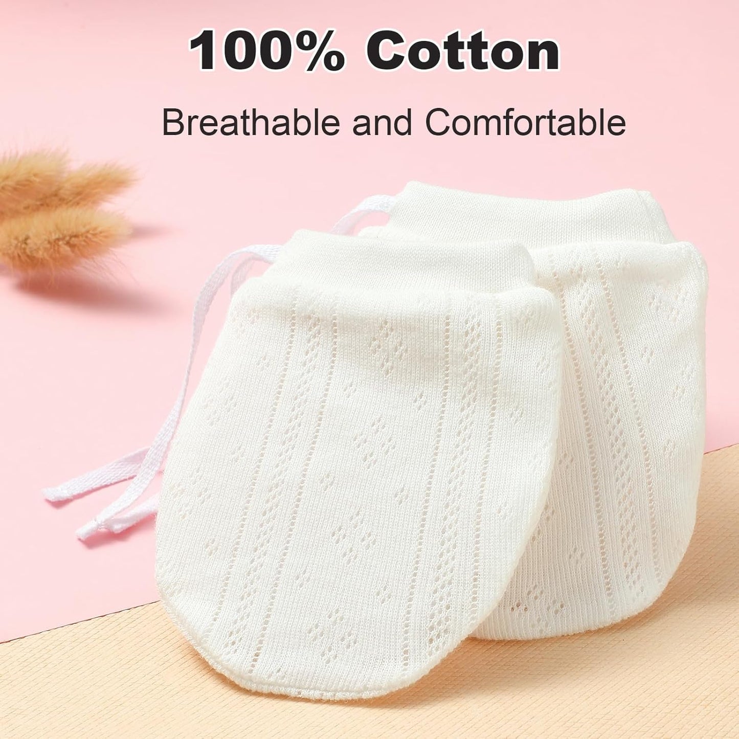 Newborn Mittens No Scratch 100% Cotton Mitts baby mittens 0-12months Drawstring 5Pack
