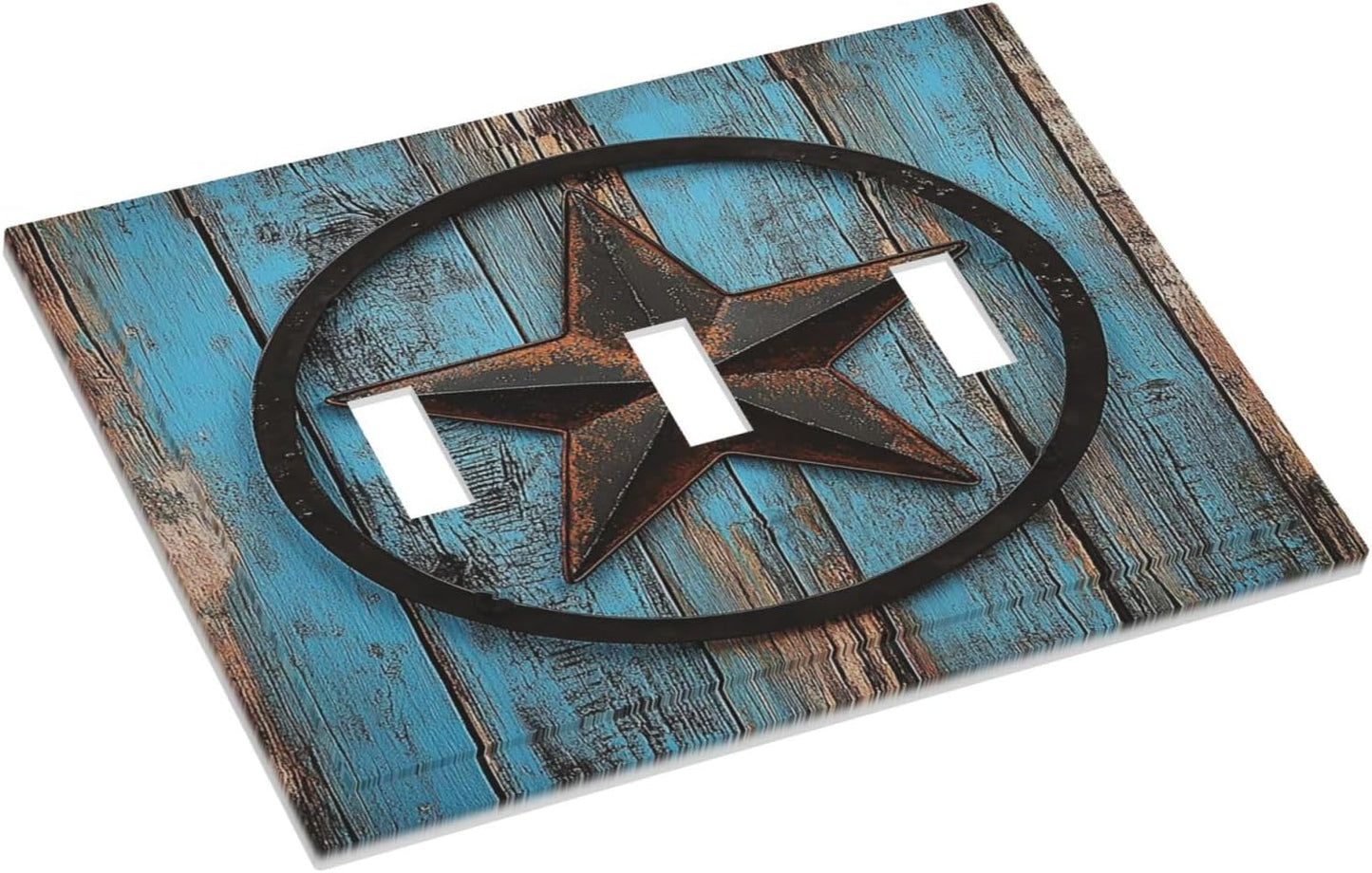 Decorative Switch Plates Rustic Wood Country Barn Texas Star On Teal 3 Gang Wall Plate Triple Toggle Light Switch Cover Faceplate Electrical Wall Panels For Farmhouse Cabin Decor