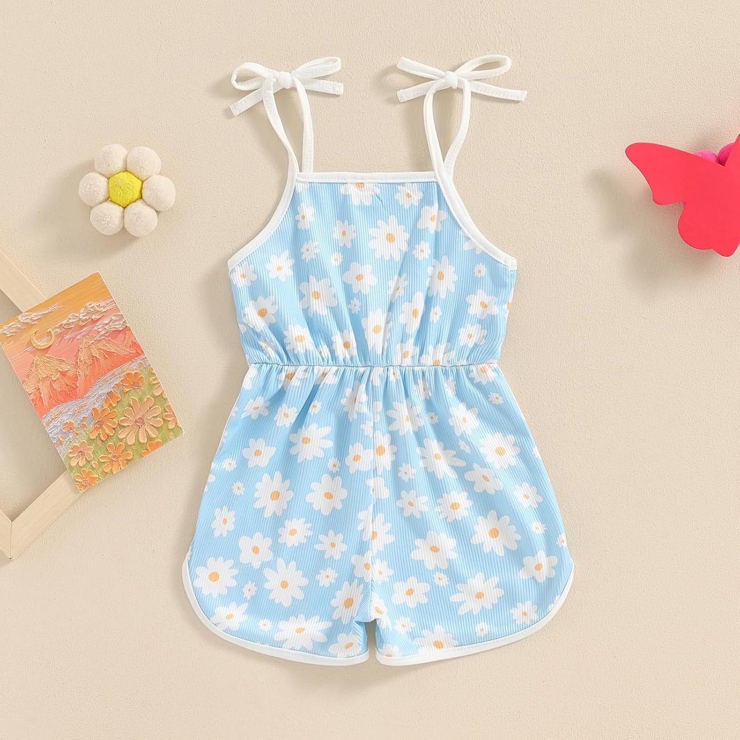 WZTYYDS Toddler Baby Girl Summer Clothes Floral Romper Tie-Up Strap Halter Jumpsuit Infant Summer Sling Playsuit 6M-3T