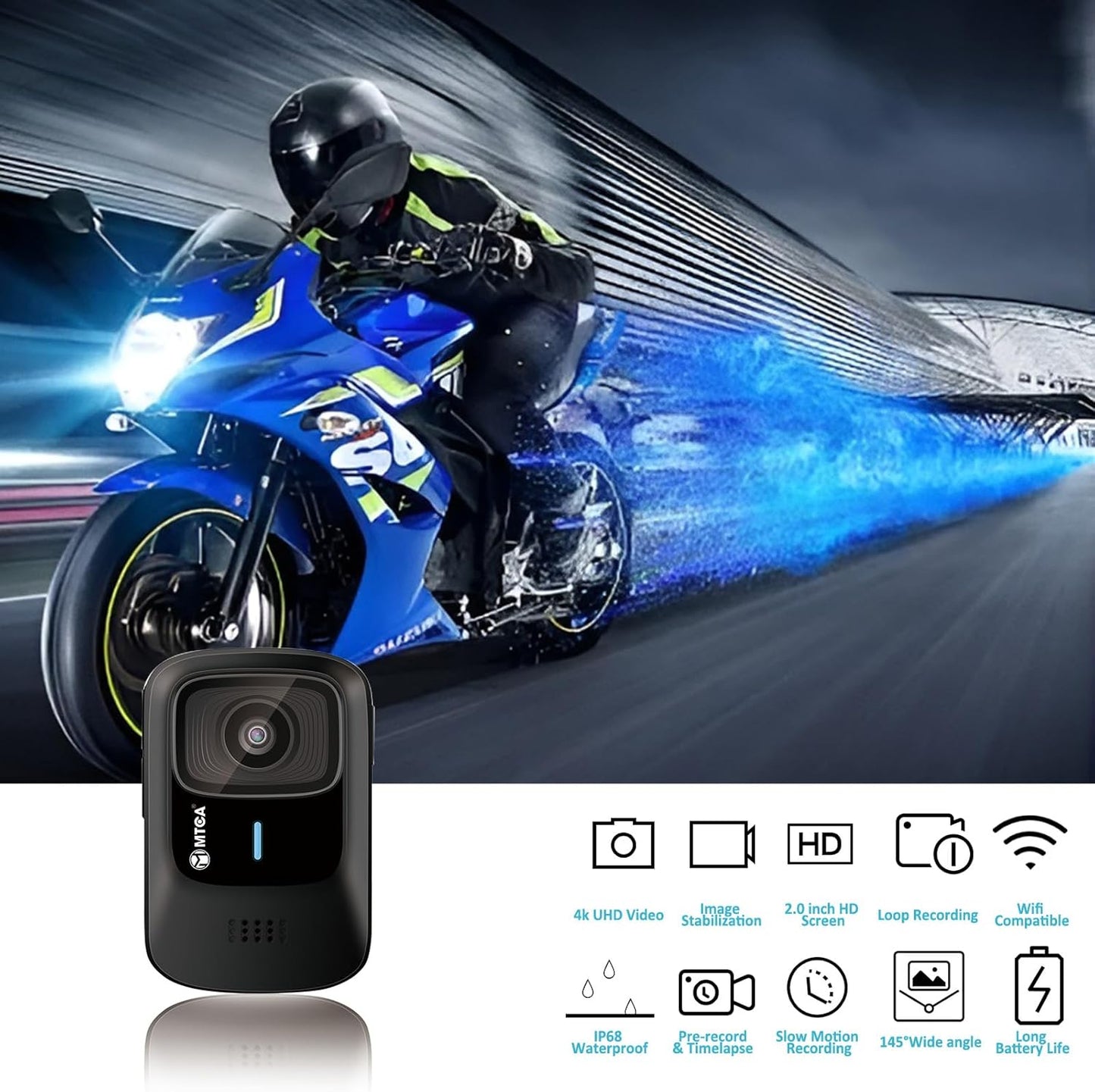 Helmet Action Camera – 4K Ultra HD 16MP Waterproof Sports Cam, 145° Wide-Angle, Includes Helmet Mount & Accessories for Motorcycle, Bike & Outdoor Adventures(can Connect Phone via WiFi)