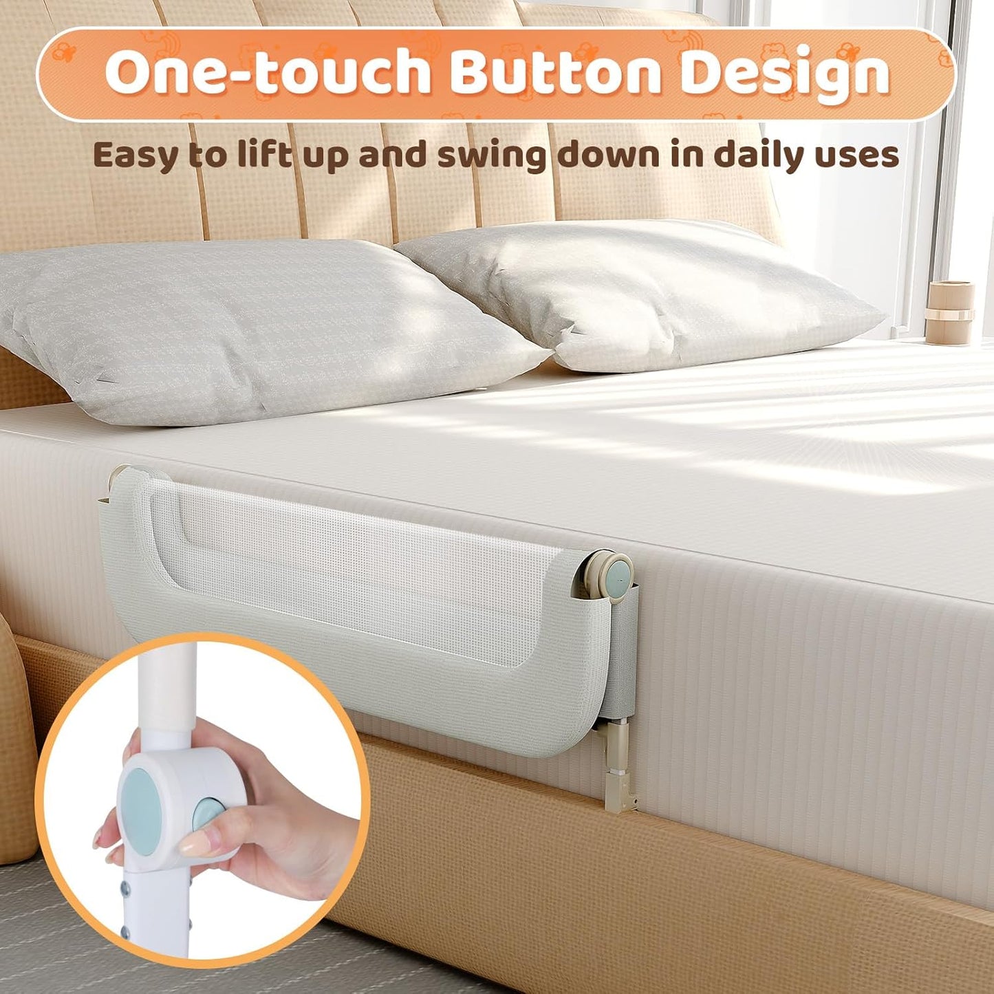 Bed Guard Rail for Toddlers - 32inch Folding up & Adjustable Heights Baby Bed Safety Rails - Portable Toddler Bed Barrier Railing Guard for Kids Twin, Bunk, Queen, Full Size Bed