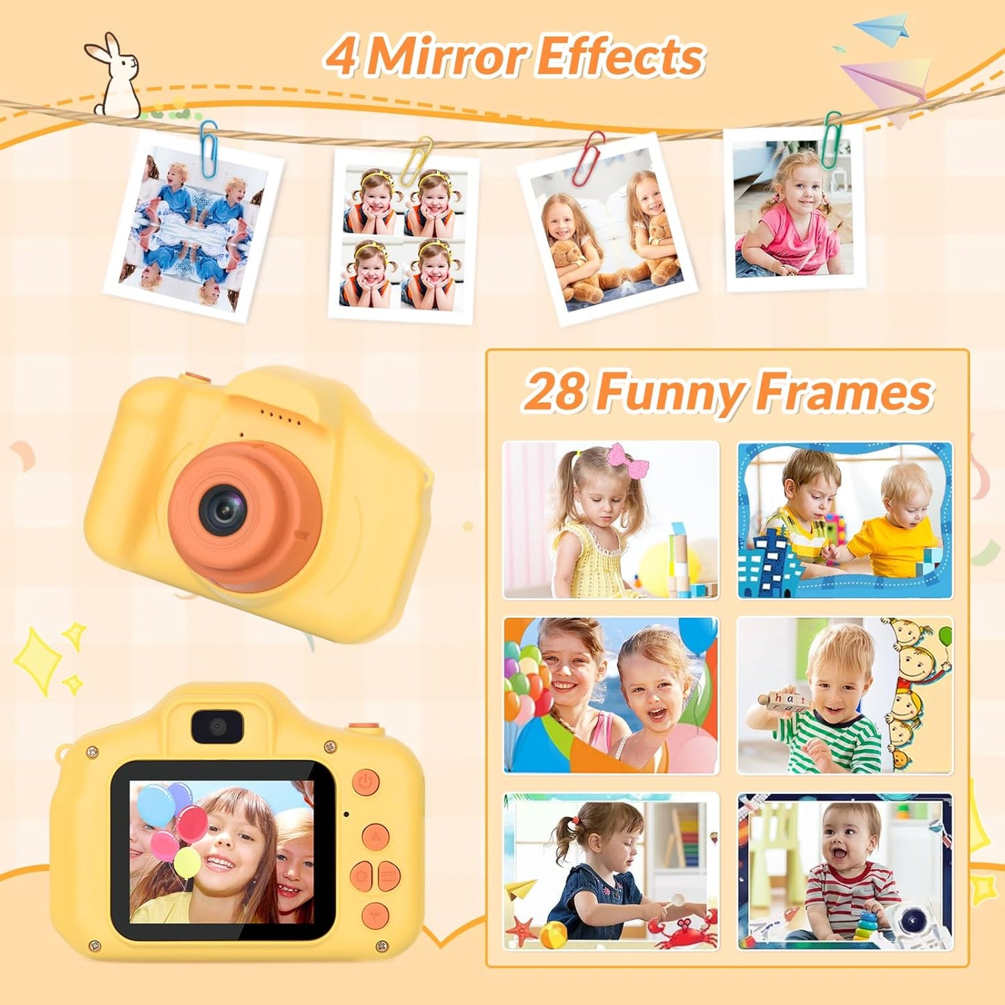 Mafiti Kids Camera,26MP HD Mini Selfie Digital Camera for Kids,Toddler Camera1080P Video,Outdoor Toy for Holiday,Birthday Xmas Gift for 3-8 Years Old Girl Boy (Orange)