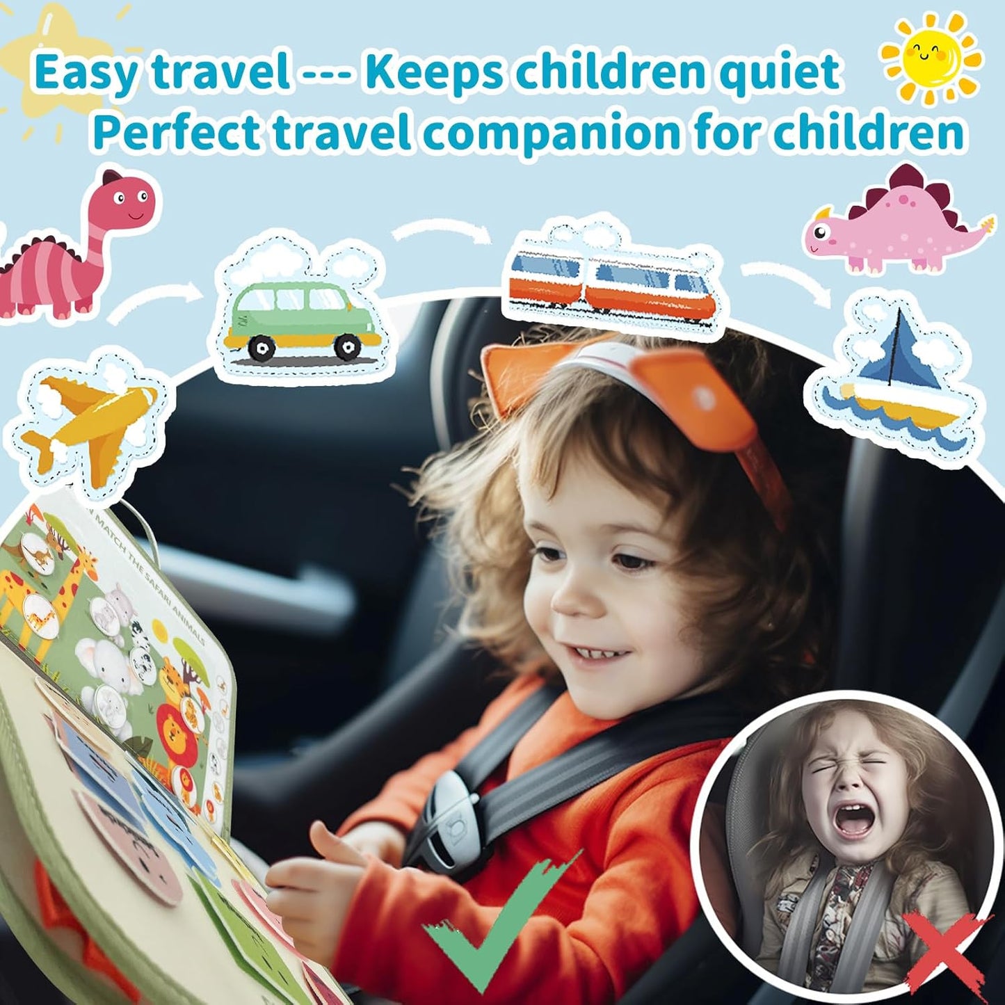 Toddler Busy Board for 1 2 3 4 Year Old - Montessori Busy Book Travel Toys Sensory Board Educational Activity Book for Learning Fine Motor Skills, Gifts for Girls Boys Toddler 1+ Years Old