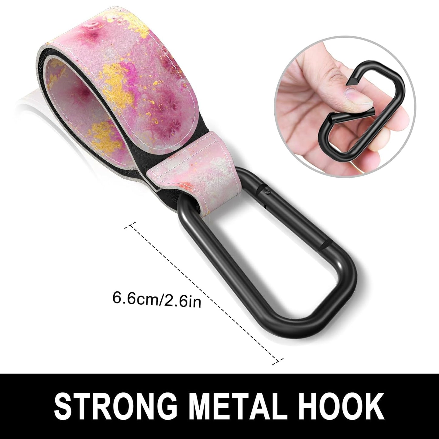 Baby Stroller Hooks for Hanging Bags, Universal Stroller Clips Accessories, Mommy Hook for Diaper Bag, Shopping Cart, Purse, Backpack - 2 Pack, Pink Gold Marble