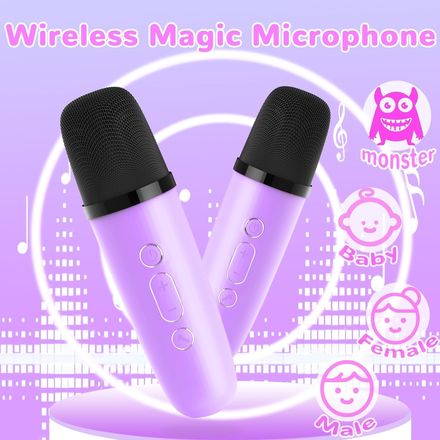 Mini Karaoke Machine for Kids Teen Adults - Toddler Toys Birthday Gift for Girls Ages 3-12, Portable Bluetooth Speaker Set with 2 Wireless Microphones fits Family Fun Party Outdoor, Purple