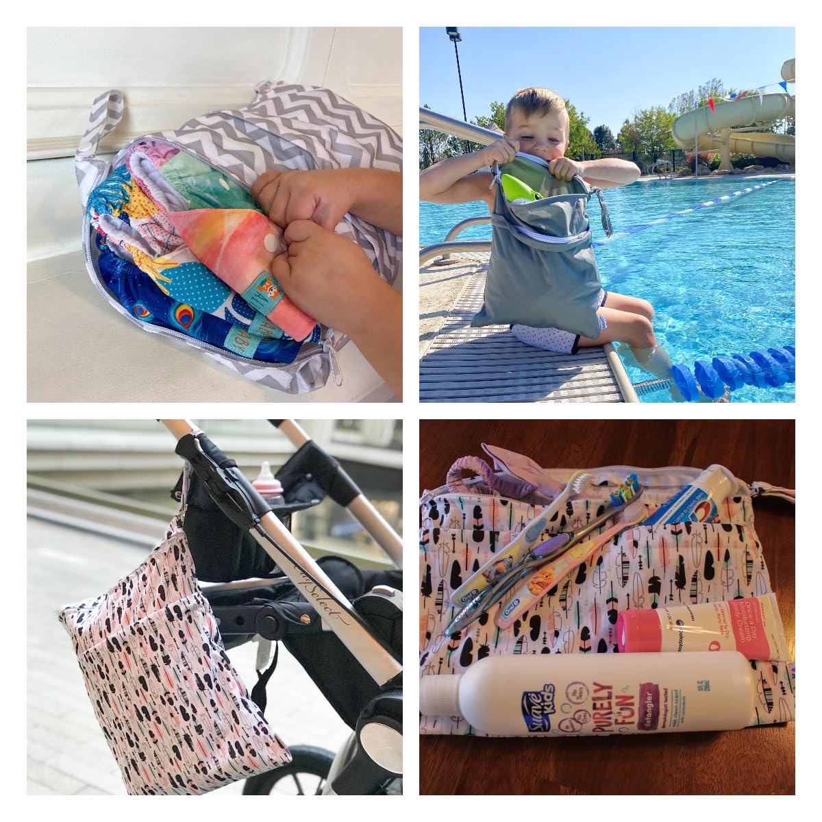 ALVABABY 3pcs Baby Cloth Diaper Wet Dry Bags Waterproof Reusable with Two Zippered Pockets Travel Beach Pool Daycare Soiled Baby Items Yoga Gym Bag for Swimsuits or Wet Clothes 3L-YA132