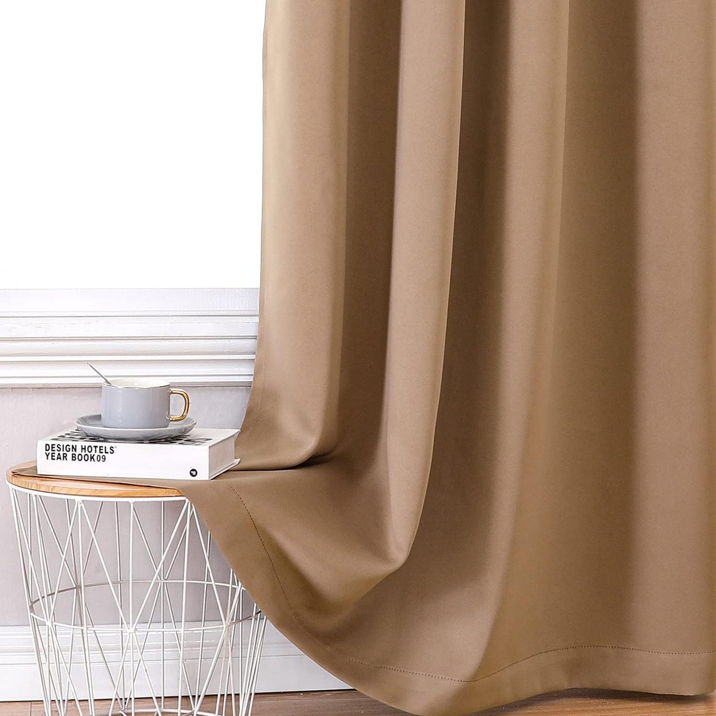 ChrisDowa 100% Blackout Curtains for Bedroom with Black Liner, 2 Thick Layers Total Blackout Thermal Insulated Grommet Window Curtains 2 Panels Set (Cappuccino, 52 x 54 Inch)