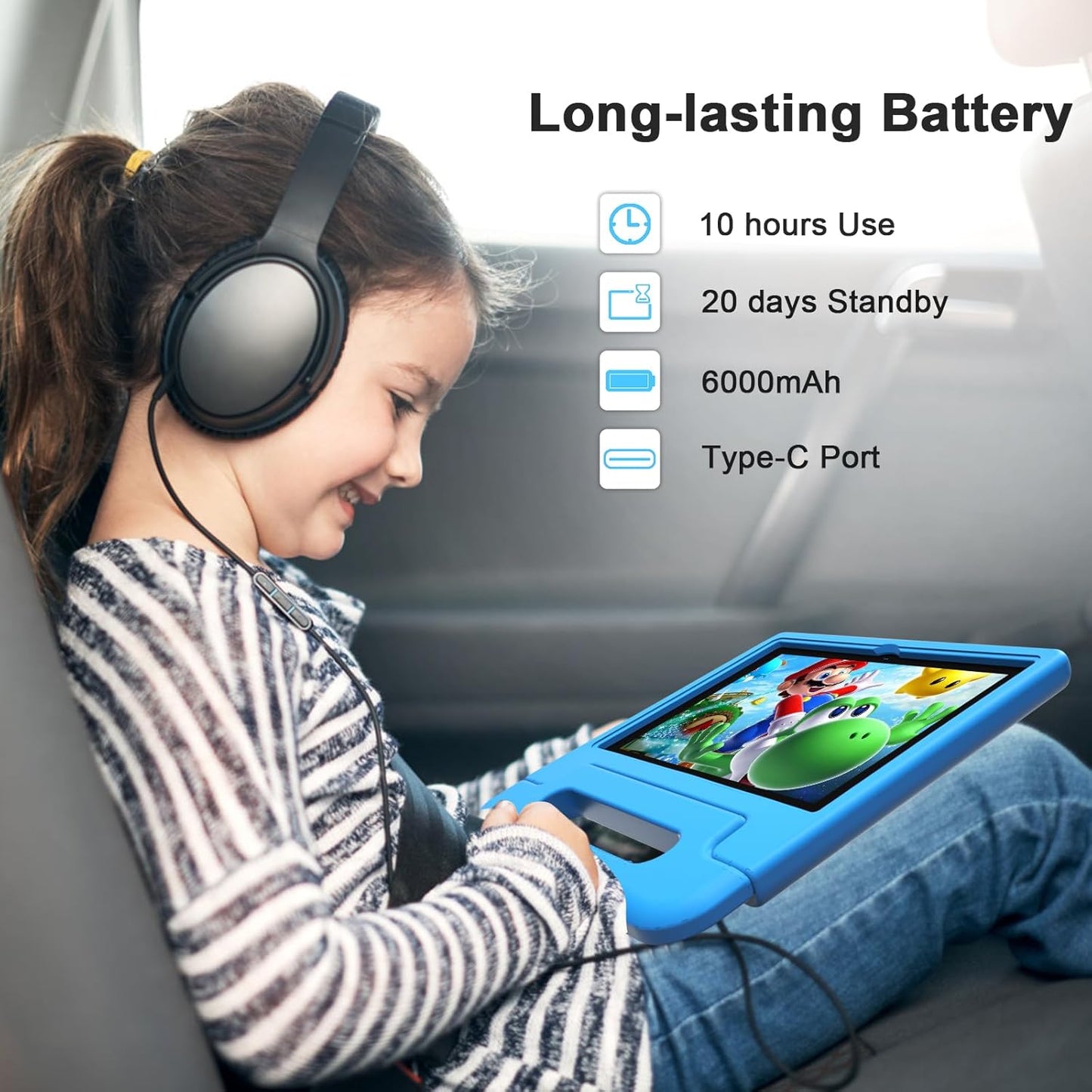 Tablet for Kids, 10 Inch Kids Tablet Android, 64GB, Octa-Core, WiFi 6, Big Battery, Google Kids Space, Parental Control 1280 * 800 HD Display Blue