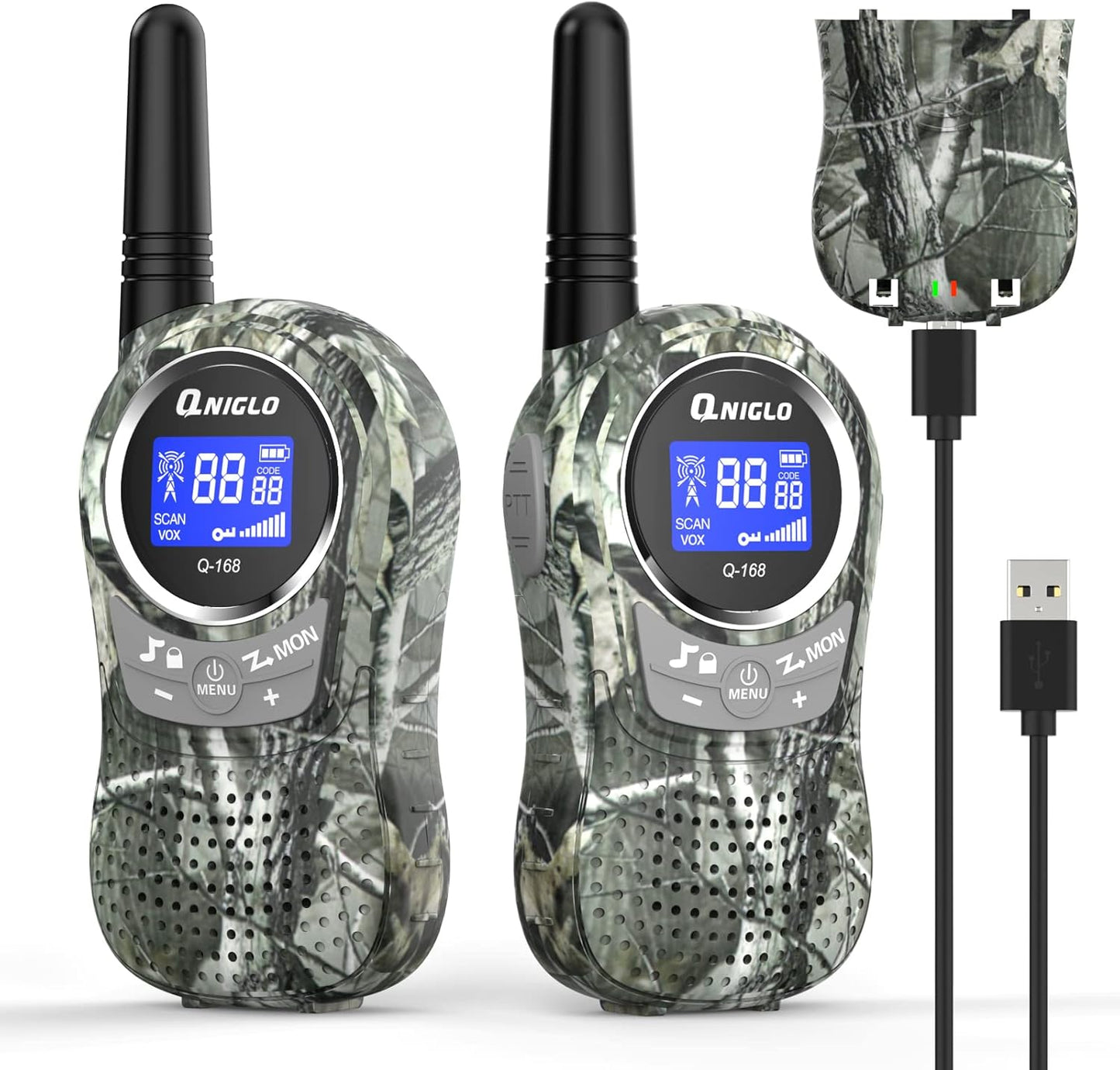QNIGLO Camping Walkie Talkies for Kids Rechargeable, Camo Kids Walkie Talkies for Boys Girls fit Outdoor Adventure Game Spy Gear Hiking, Army Police Toys for 3 4 5 6-12 Year Old