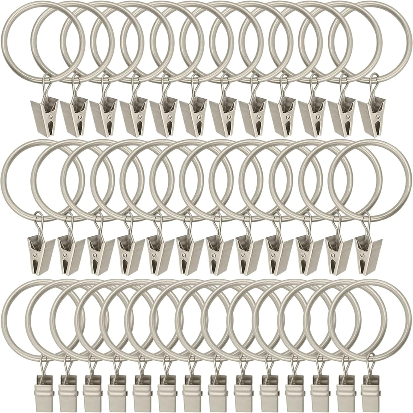 40 Pack Matte Silver Curtain Rings with Clips, Curtain Hooks Hangers Clip Rings for Hanging Drapes Bows Hat, Drapery Rings 1.5 in I D, Fits up to 1.2 in Diameter Curtain Rod.