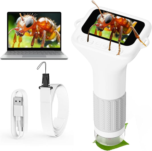 Microscope for Kids, 2'' Digital Handheld Kids Microscope with Adjustable Light, 1000X 1080P Pocket Portable Mini Micro Scope, Stem Toys for Ages 5-7 8-12 Teen Boys and Girls Educational Gifts, White