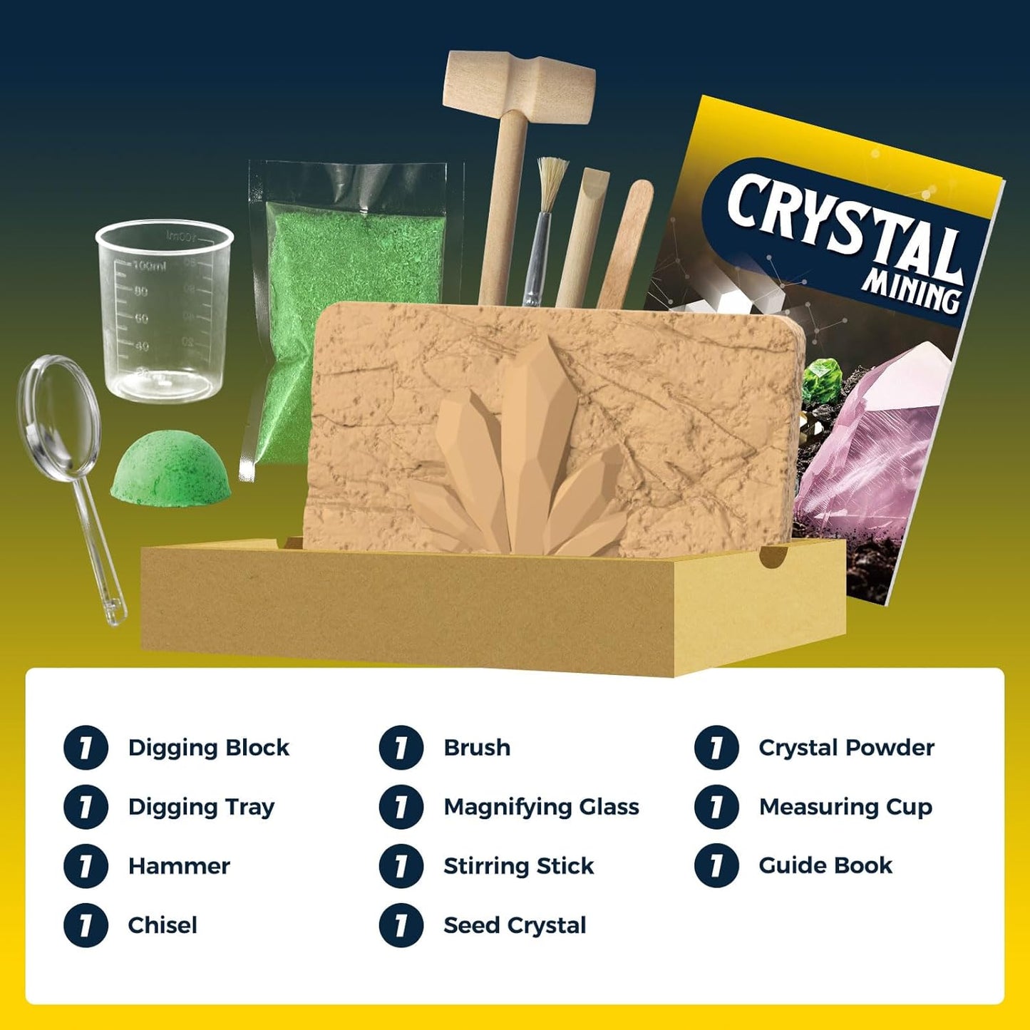 Crystal Growing Kit for Kids, 7 Rocks ＆ Minerals with Mining Kit Tools, Gemstone Dig Kit for Kids, STEM Educational Geology Kit, Science Kits for Kid Age 8-12, Birthday Gifts for Boys Girls