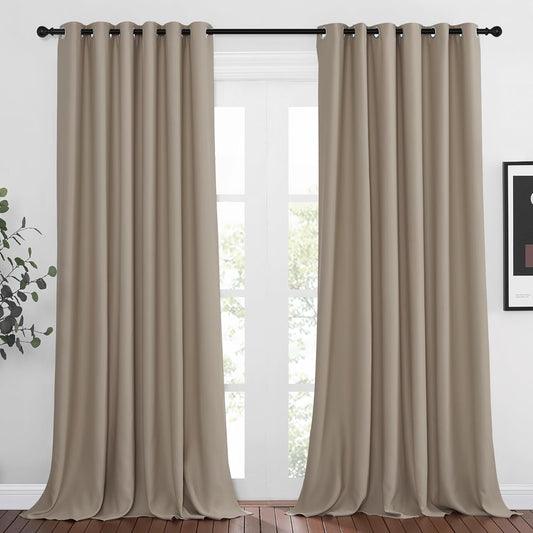 NICETOWN Room Darkening Extra Long Curtains - Home Fashion Ring Top Thermal Insulated Weighted Large Window Treatment Drapes for Nursery (W80 x L108, Taupe, Set of 2)