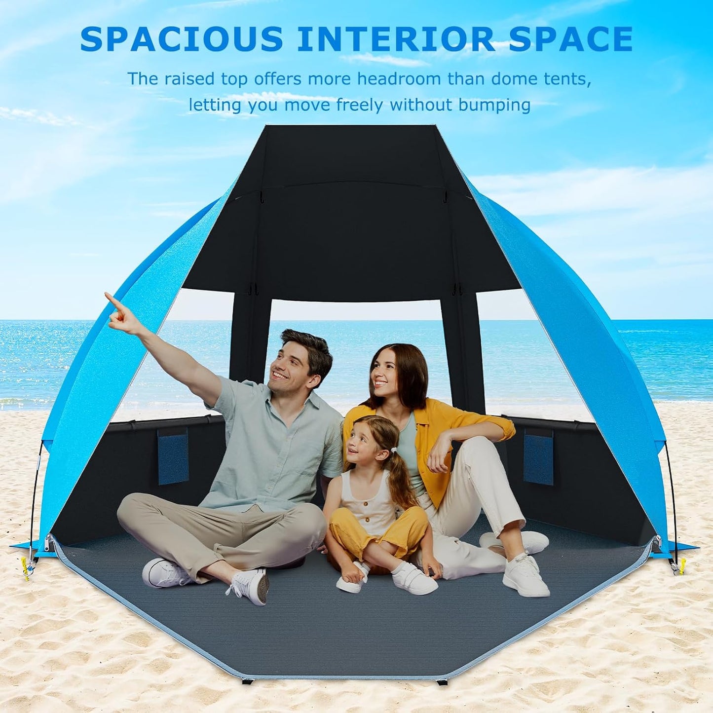 Gorich Portable Beach Tent for 3/4-5/6-7 Person with UPF 50+ UV Protection, Lightweight & Foldable Sun Shelter with 5 Sand Bags, Easy Setup Windproof Beach Umbrella Sun Shade