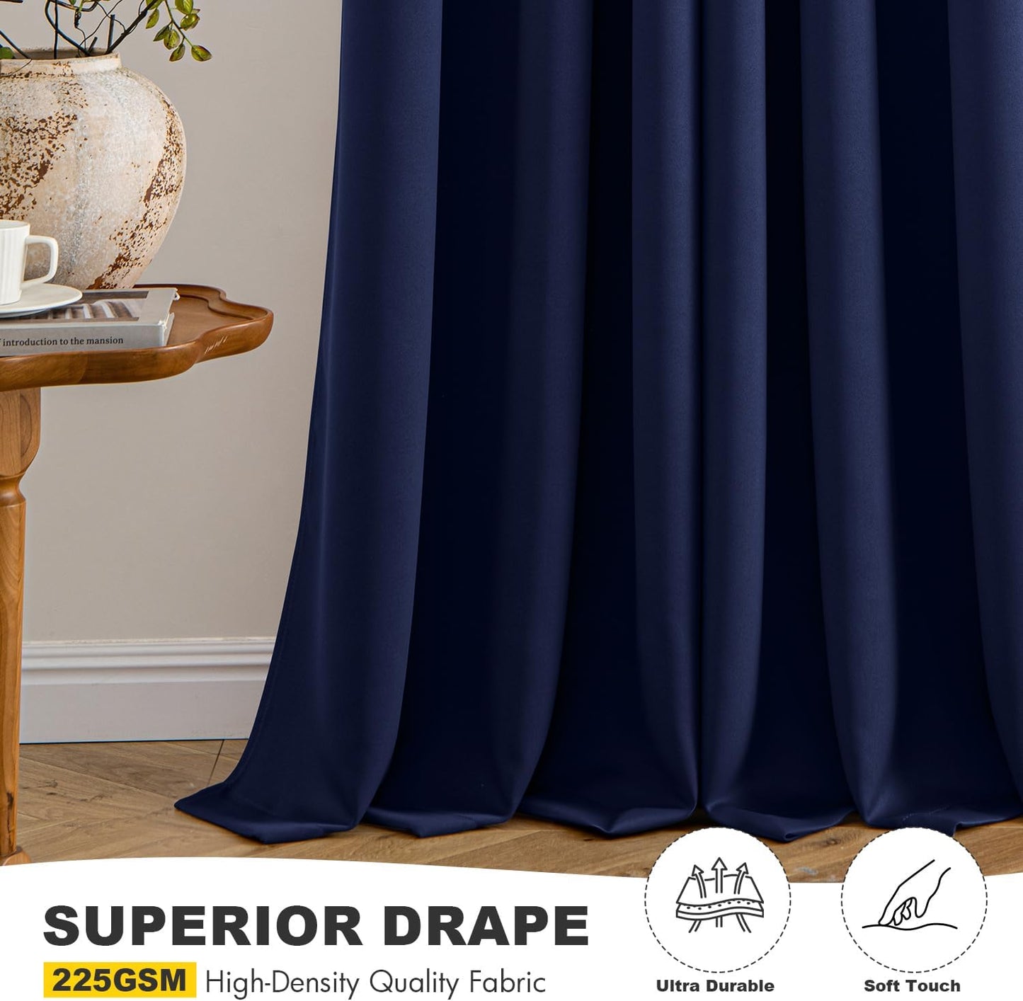 MIULEE Navy Blue Blackout Curtains for Bedroom Living Room 72 Inches Long 2 Panels, Thermal Insulated Room Darkening Drapes Grommet Top Noise Reducing Light Blocking Window Treatments W40 x L72 Inch