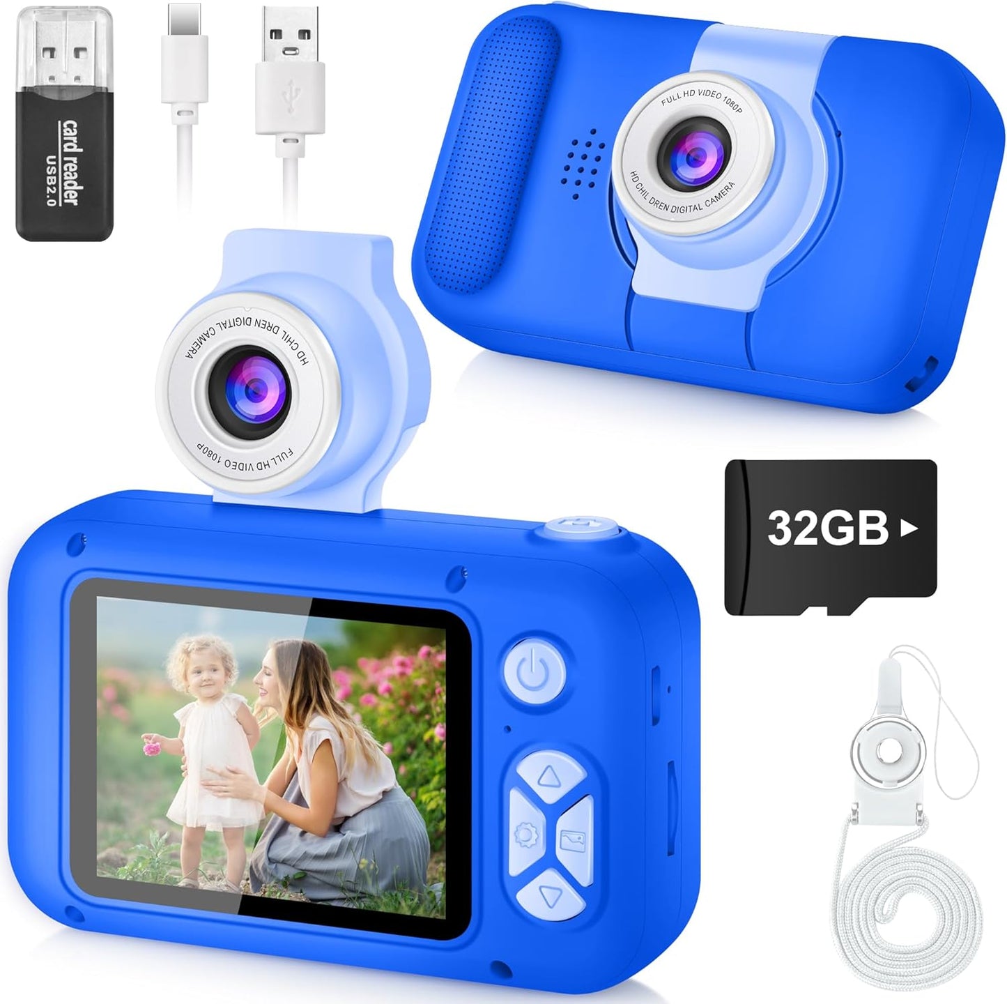 Kids Camera, Toddler Kid Digital Camera with 180°Flip Lens & 2.4in IPS Screen, Birthday Festival Present Toy for 4 5 6 7 8 9 10 11 Year Old Girls/Boys, 32 GB Card Included, X101